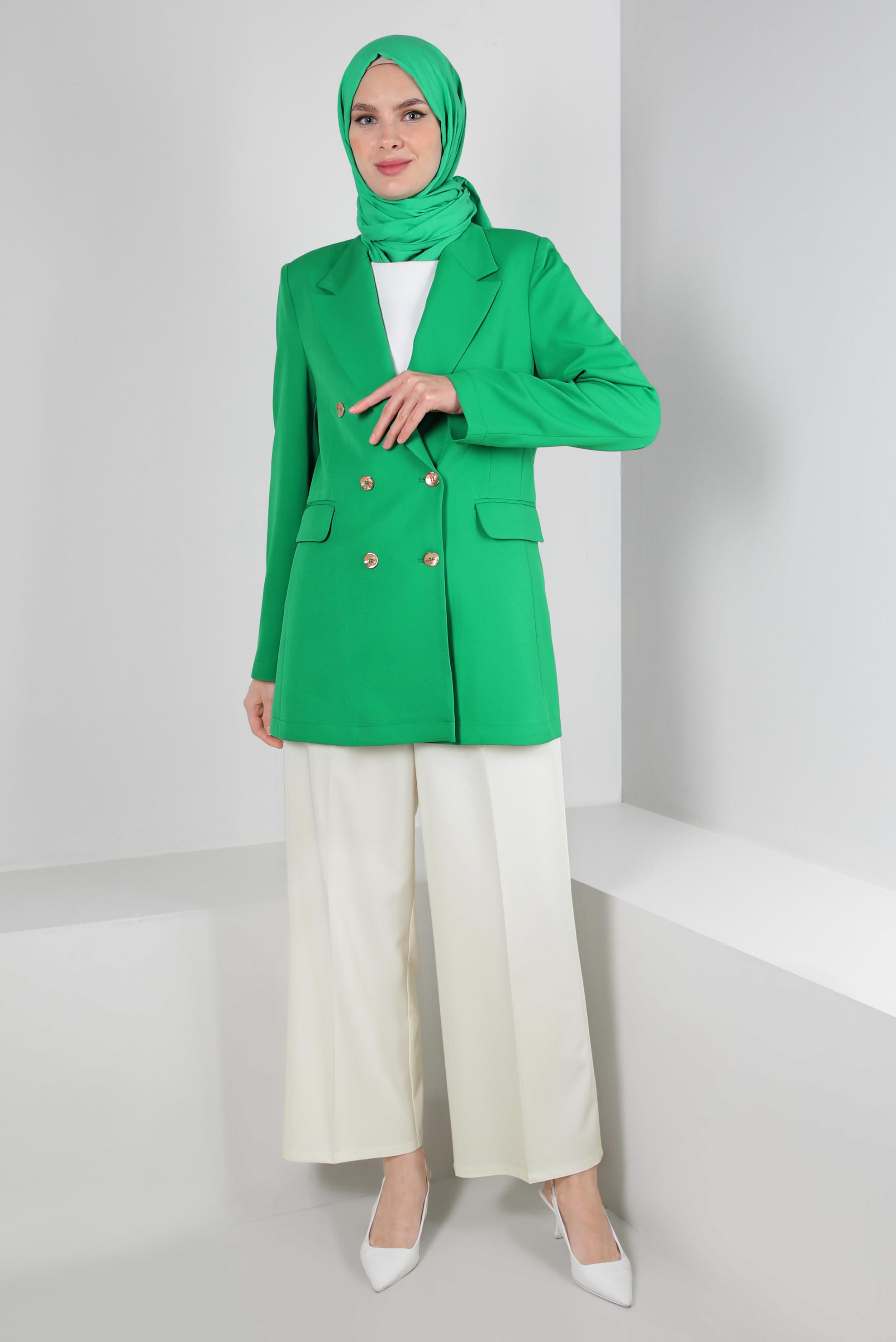 Tesettür giyim YEŞİL KRUVAZE YAKA BLAZER CEKET 43848