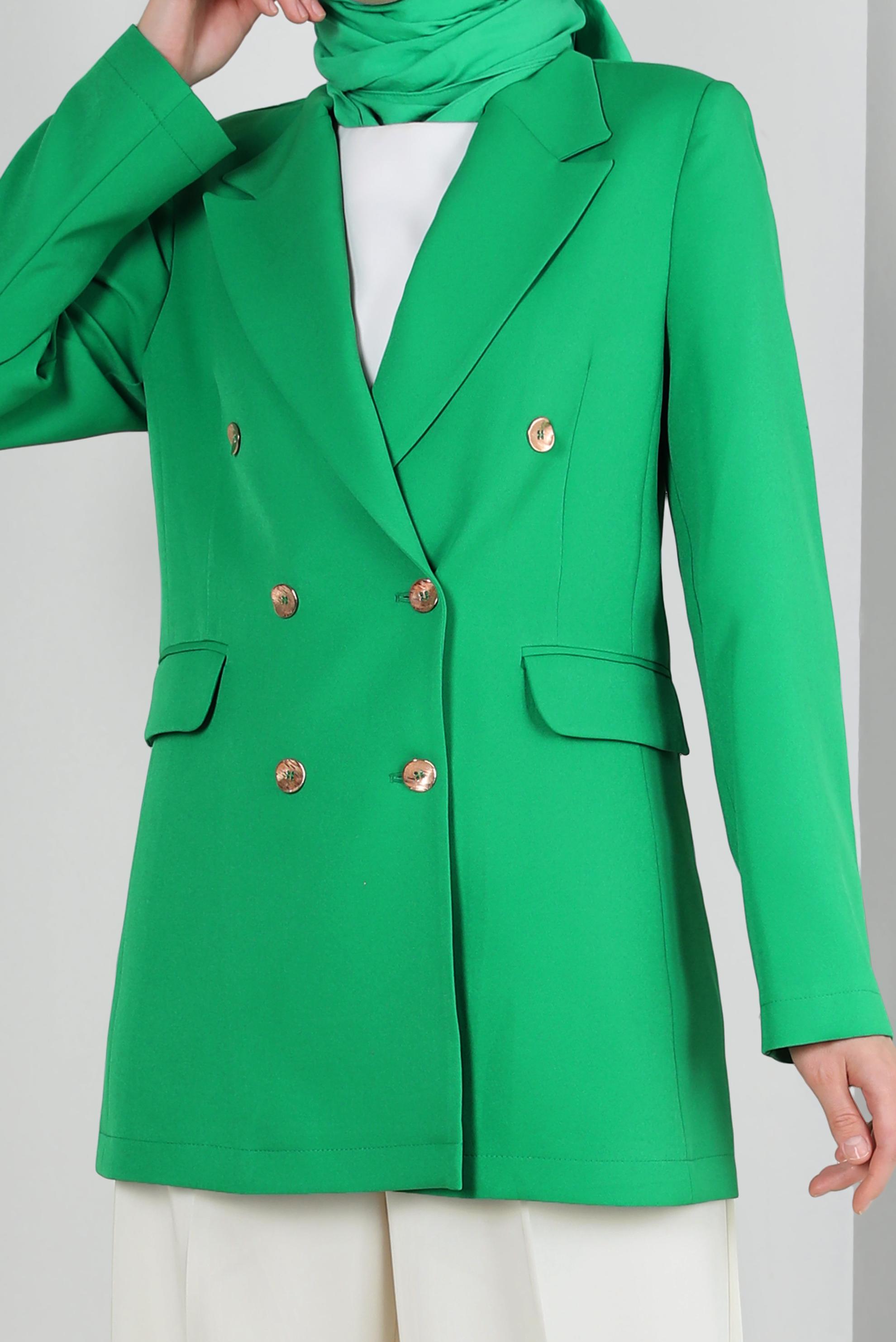 Tesettür giyim YEŞİL KRUVAZE YAKA BLAZER CEKET 43848