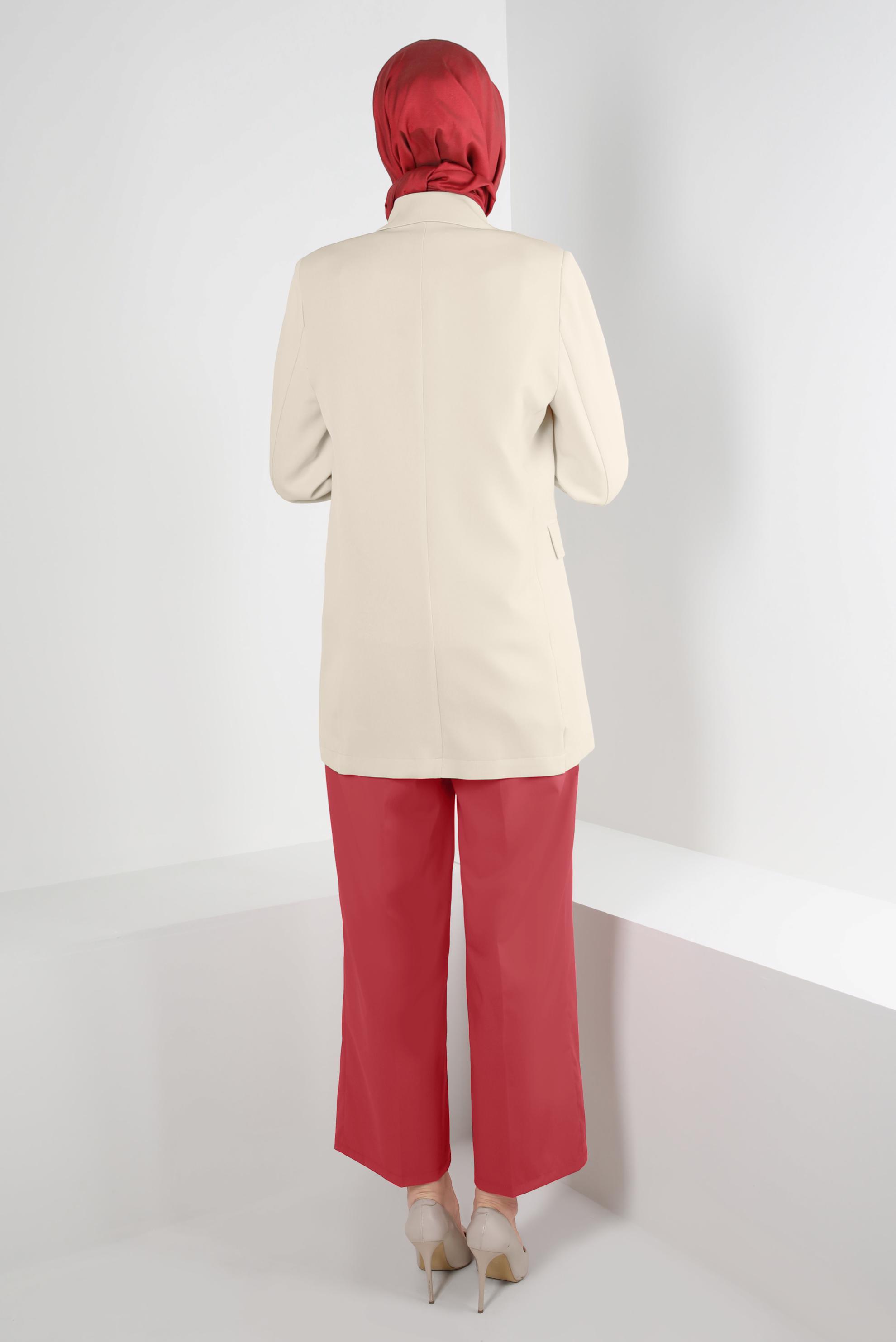 Tesettür giyim EKRU KRUVAZE YAKA BLAZER CEKET 43848