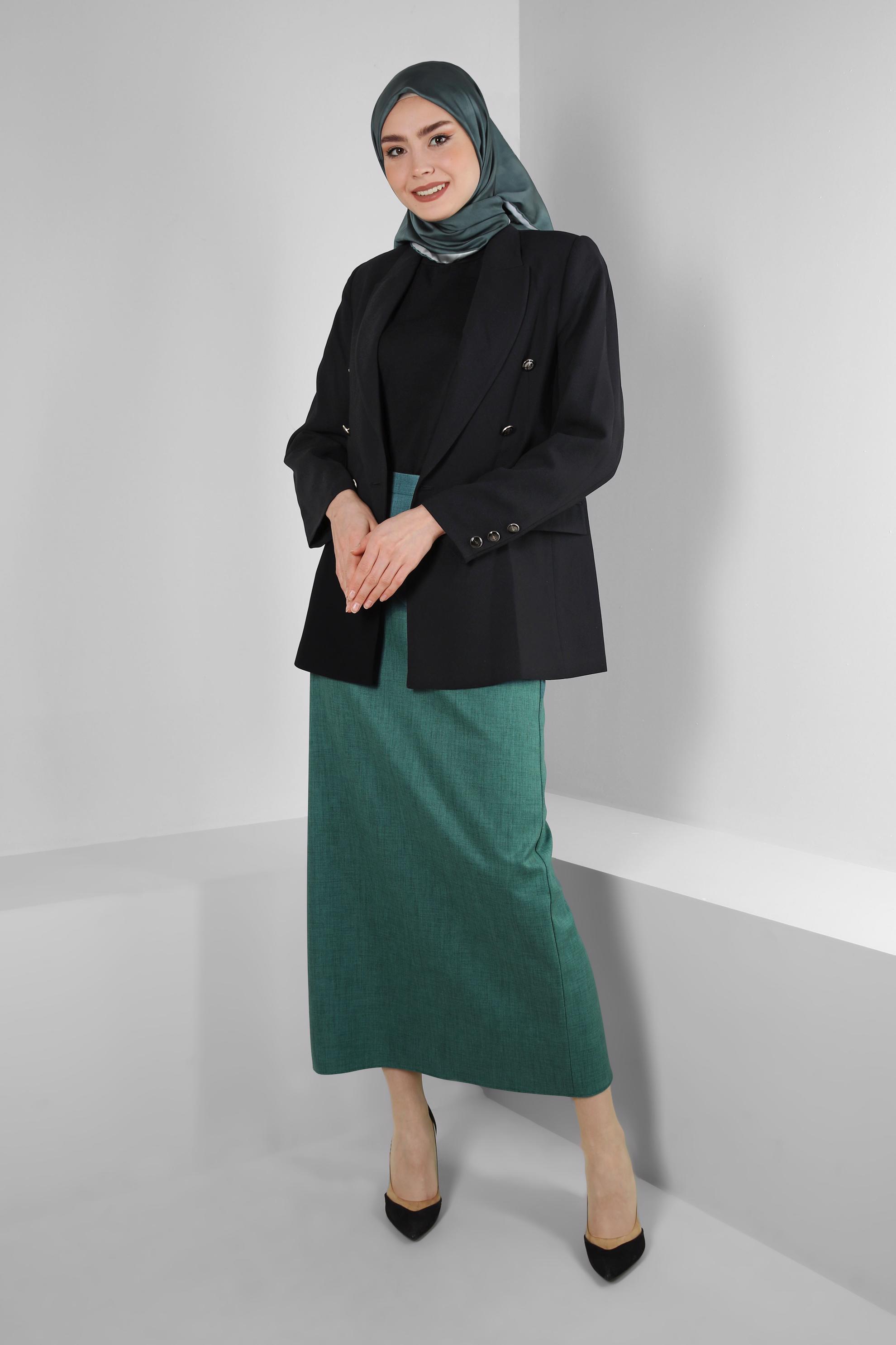 Tesettür giyim SİYAH KRUVAZE YAKA BLAZER CEKET 43843