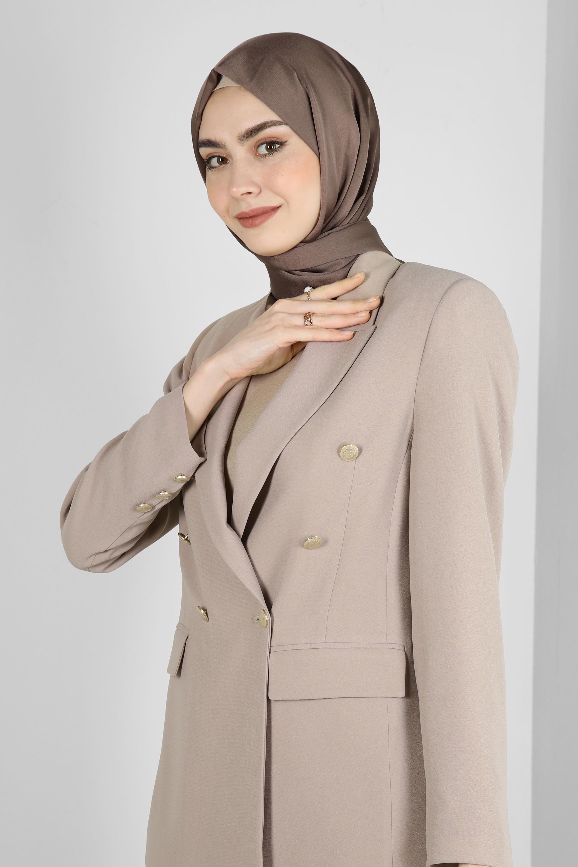Tesettür giyim BEJ KRUVAZE YAKA BLAZER CEKET 43843