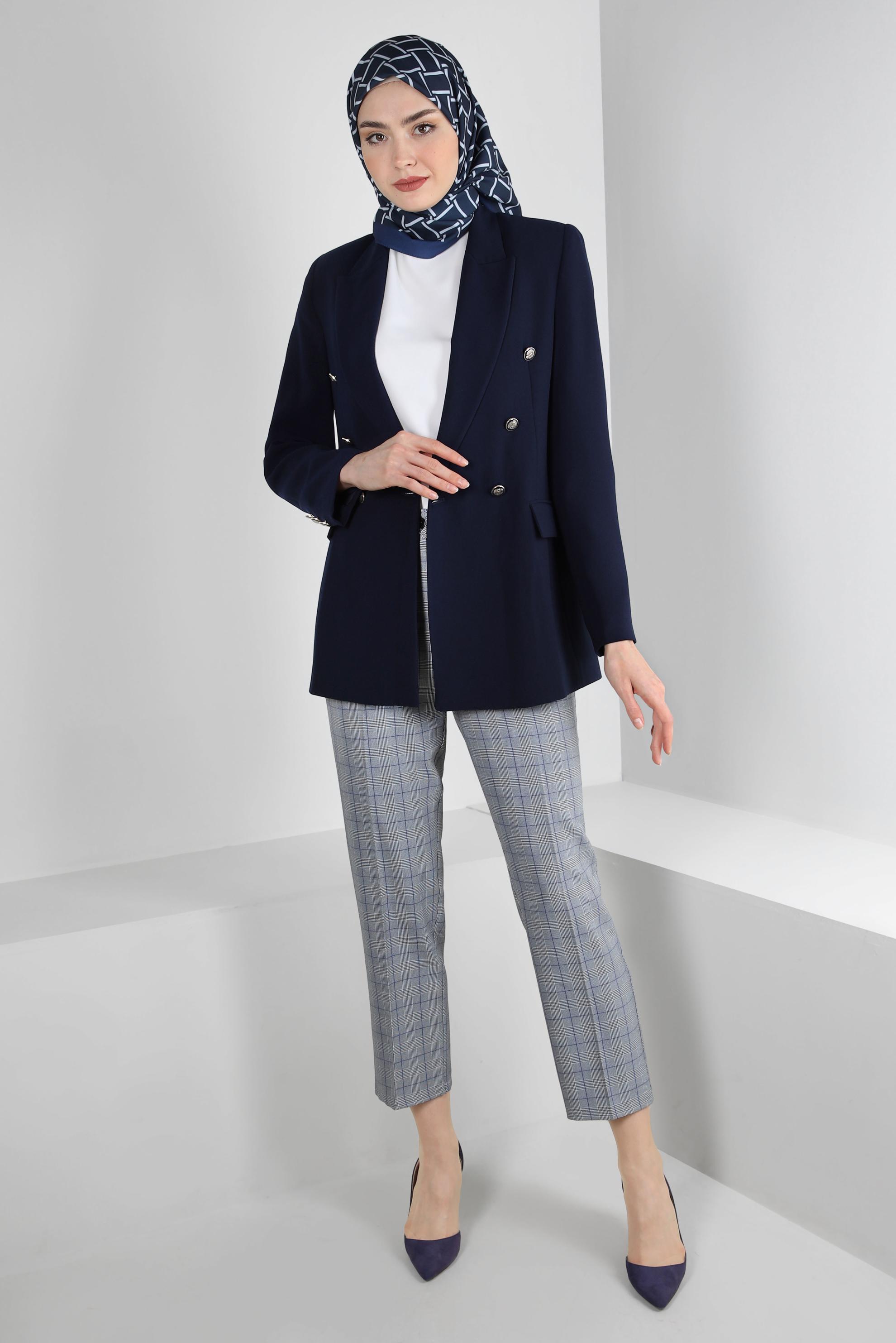 Tesettür giyim LACİVERT KRUVAZE YAKA BLAZER CEKET 43843