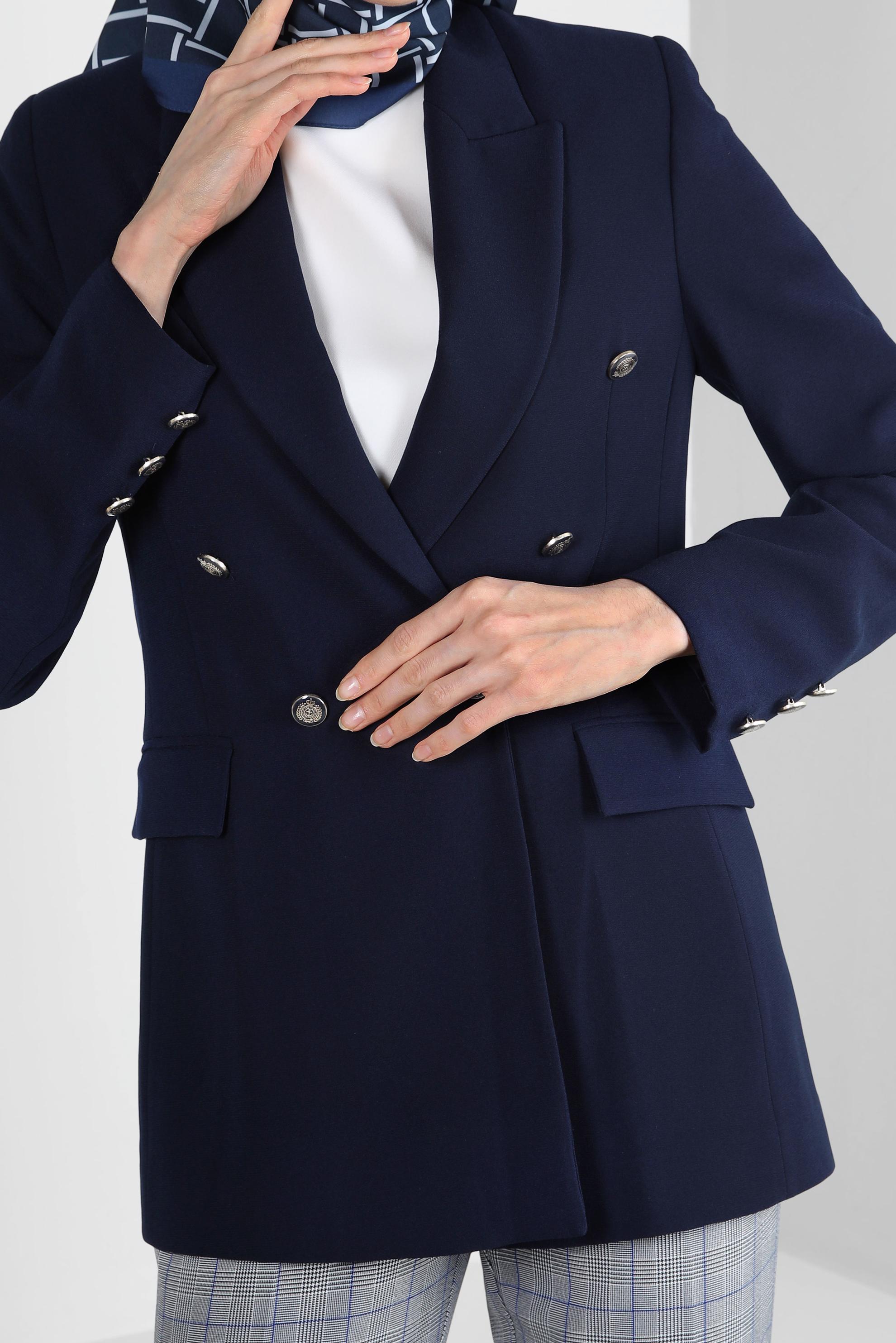 Tesettür giyim LACİVERT KRUVAZE YAKA BLAZER CEKET 43843