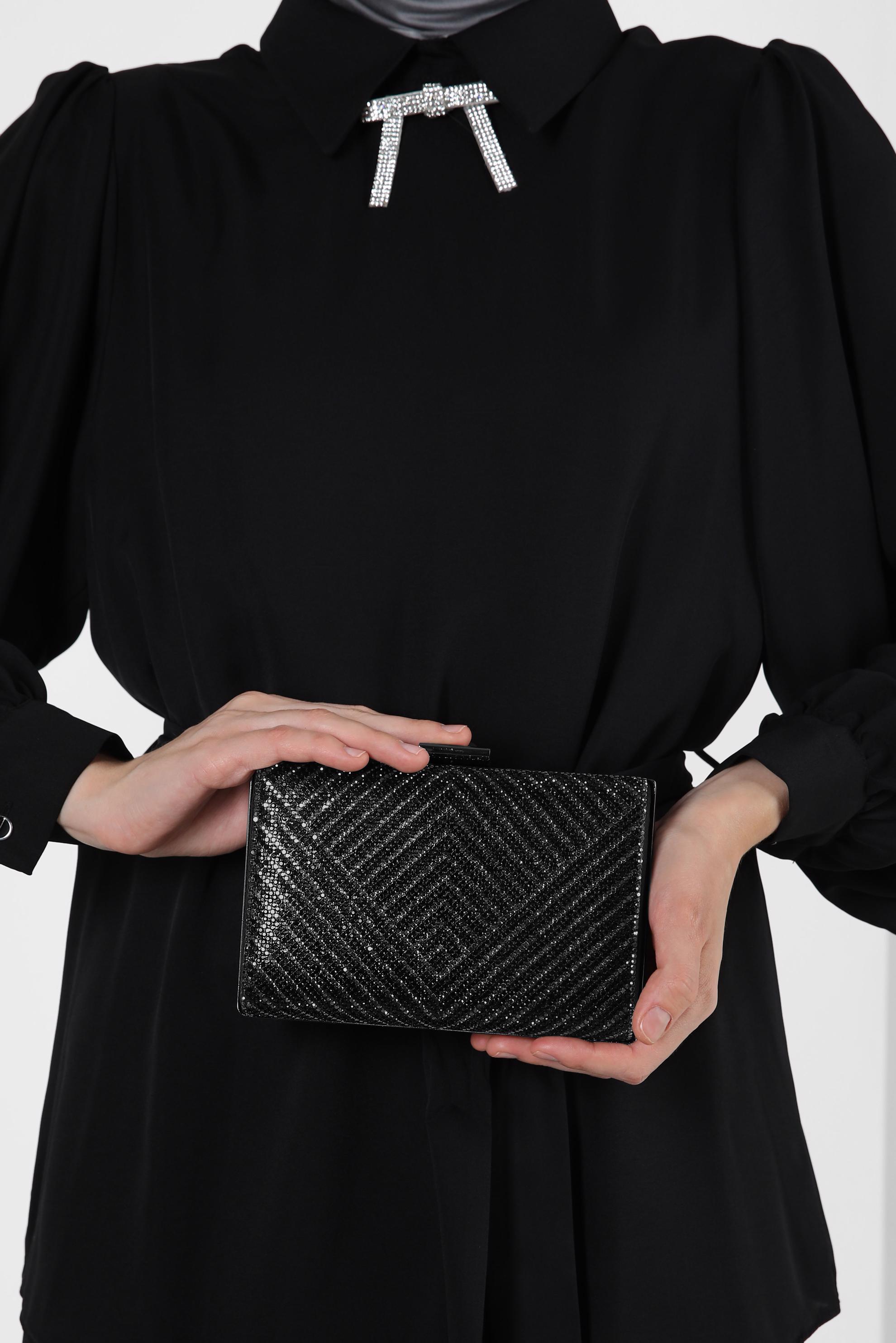 Tesettür giyim SİYAH ALVİNA ZİNCİR ASKILI ABİYE ÇANTA 370