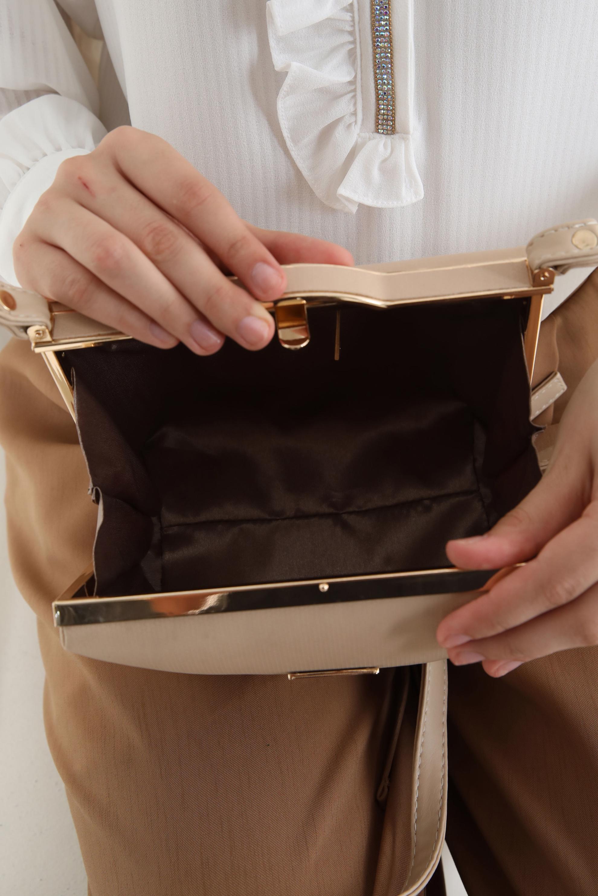 Tesettür giyim BEJ ALVİNA ABİYE ÇANTA 410-1