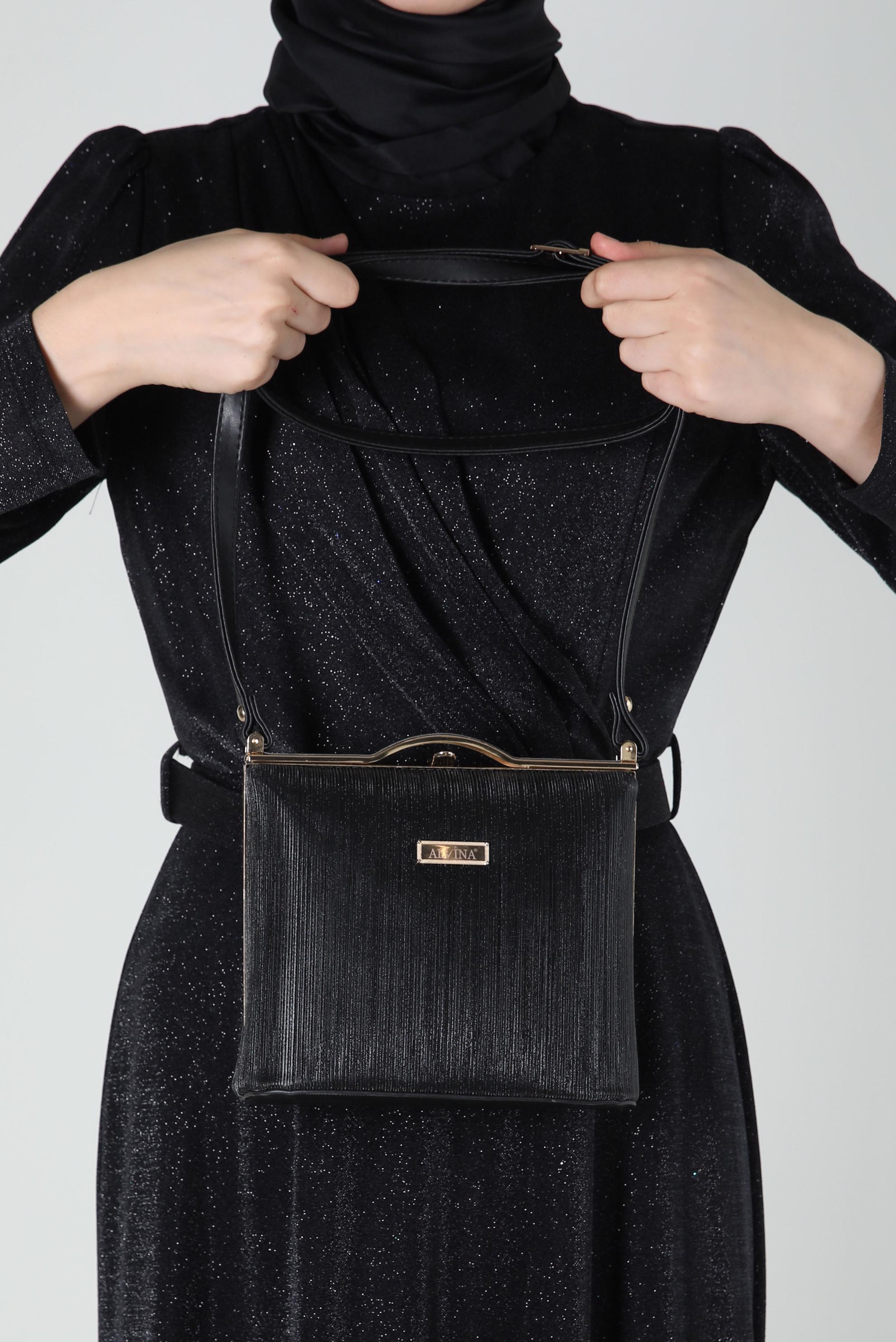 Tesettür giyim SİYAH ALVİNA ABİYE ÇANTA 410-1