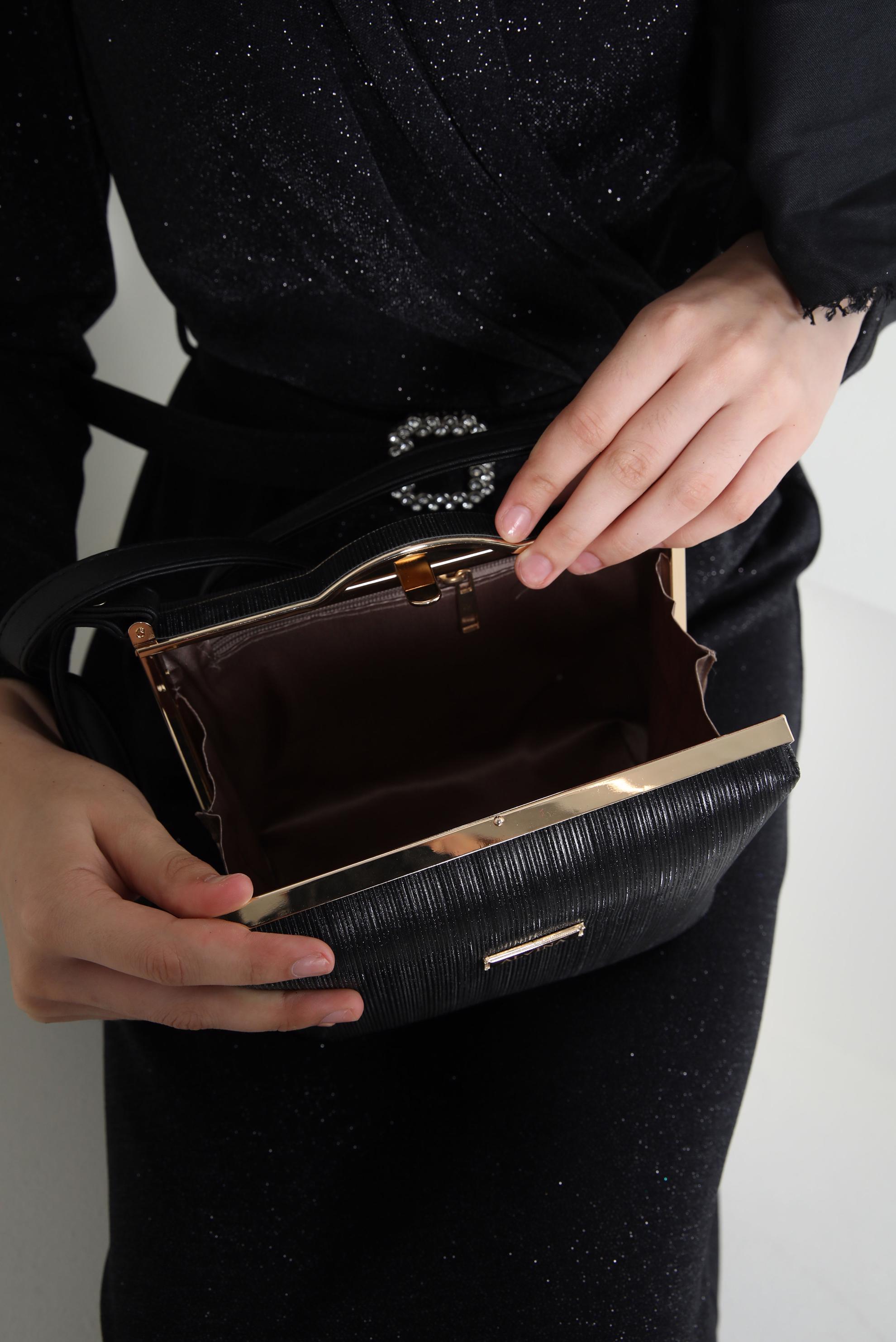 Tesettür giyim SİYAH ALVİNA ABİYE ÇANTA 410-1