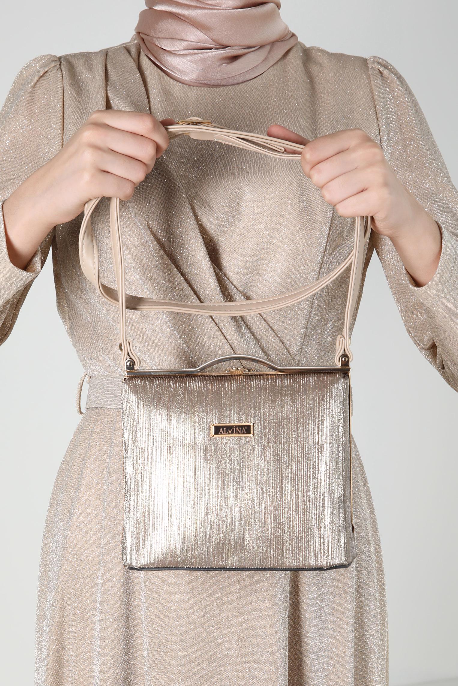 Tesettür giyim ALTIN ALVİNA ABİYE ÇANTA 410-1