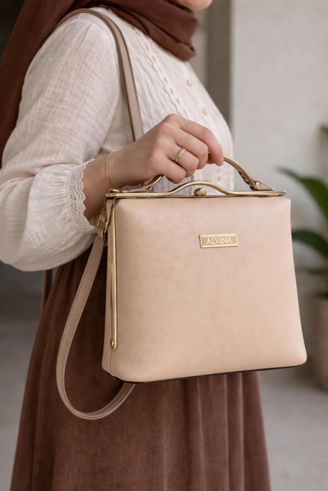 Tesettür giyim BEJ ALVİNA ABİYE ÇANTA 410 - ALVİNA