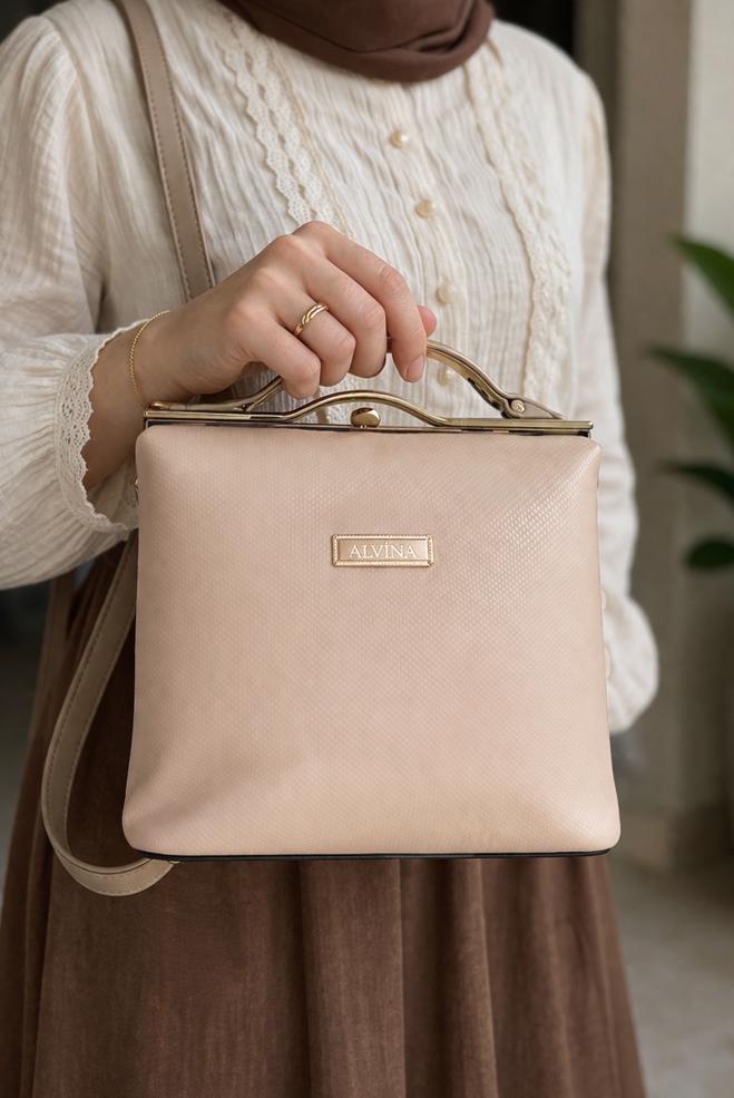 Tesettür giyim BEJ ALVİNA ABİYE ÇANTA 410 - ALVİNA