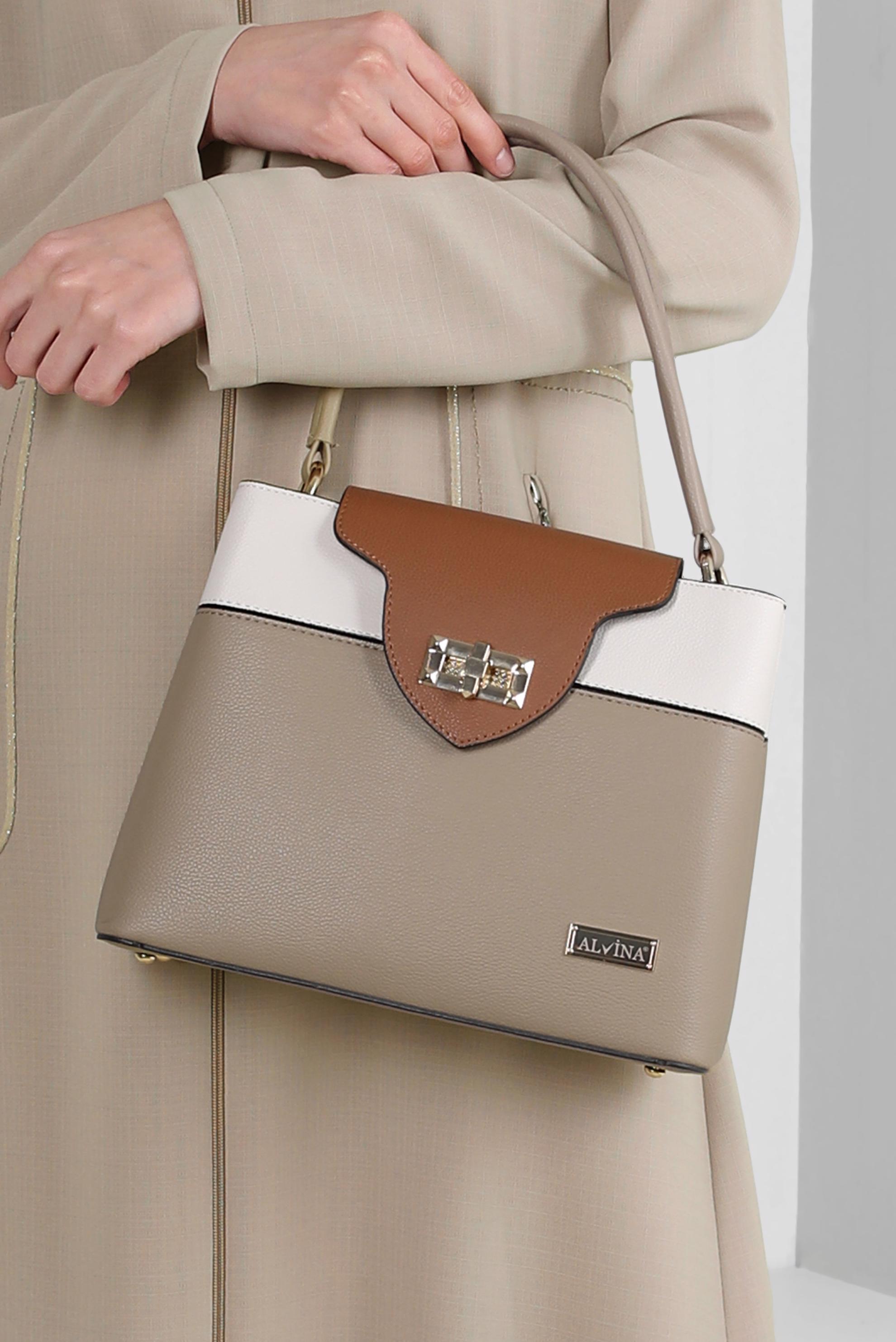 Tesettür giyim VİZON ALVİNA METAL DETAYLI ÇANTA 702