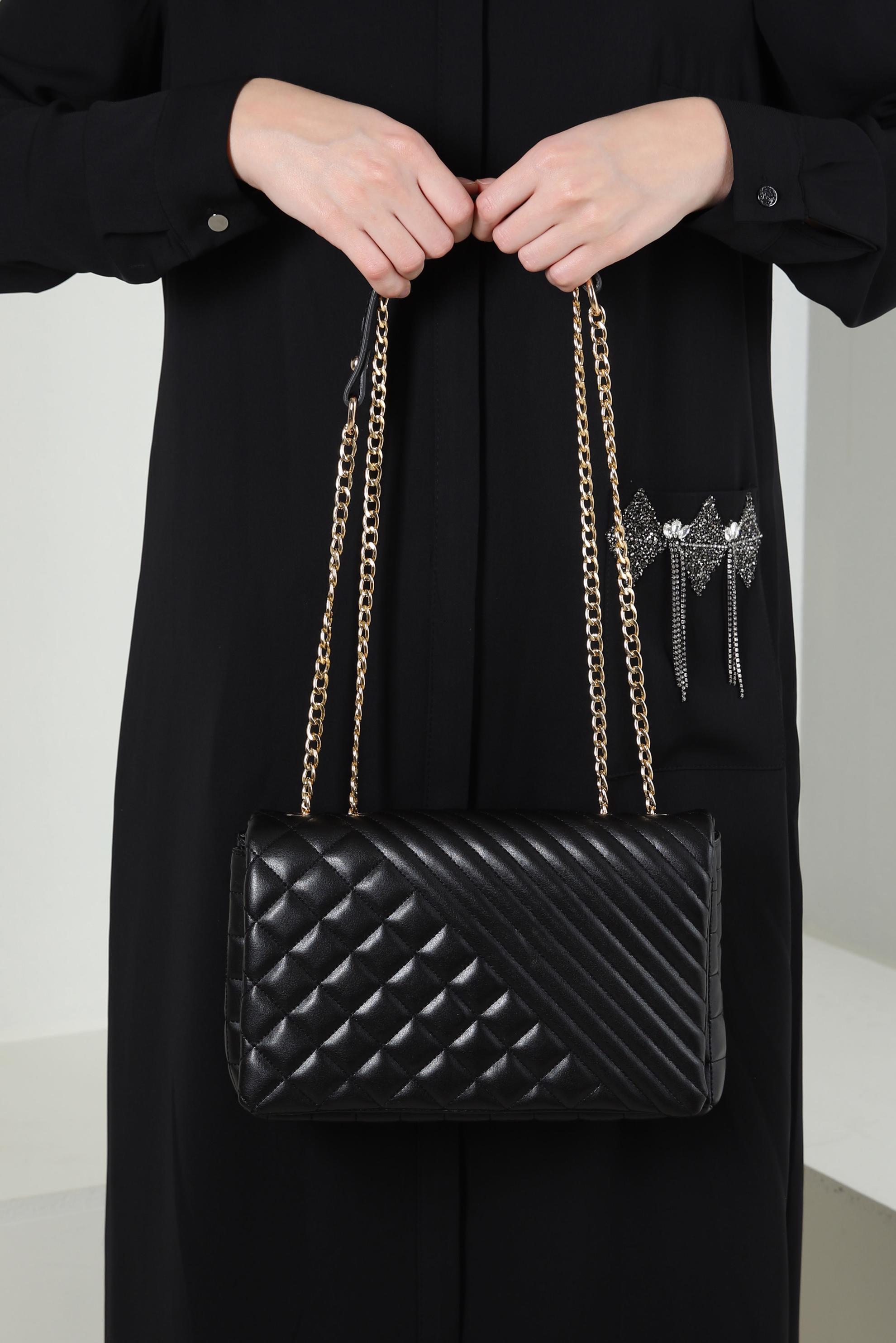 Tesettür giyim SİYAH ALVİNA ZİNCİR ASKILI ÇANTA 707