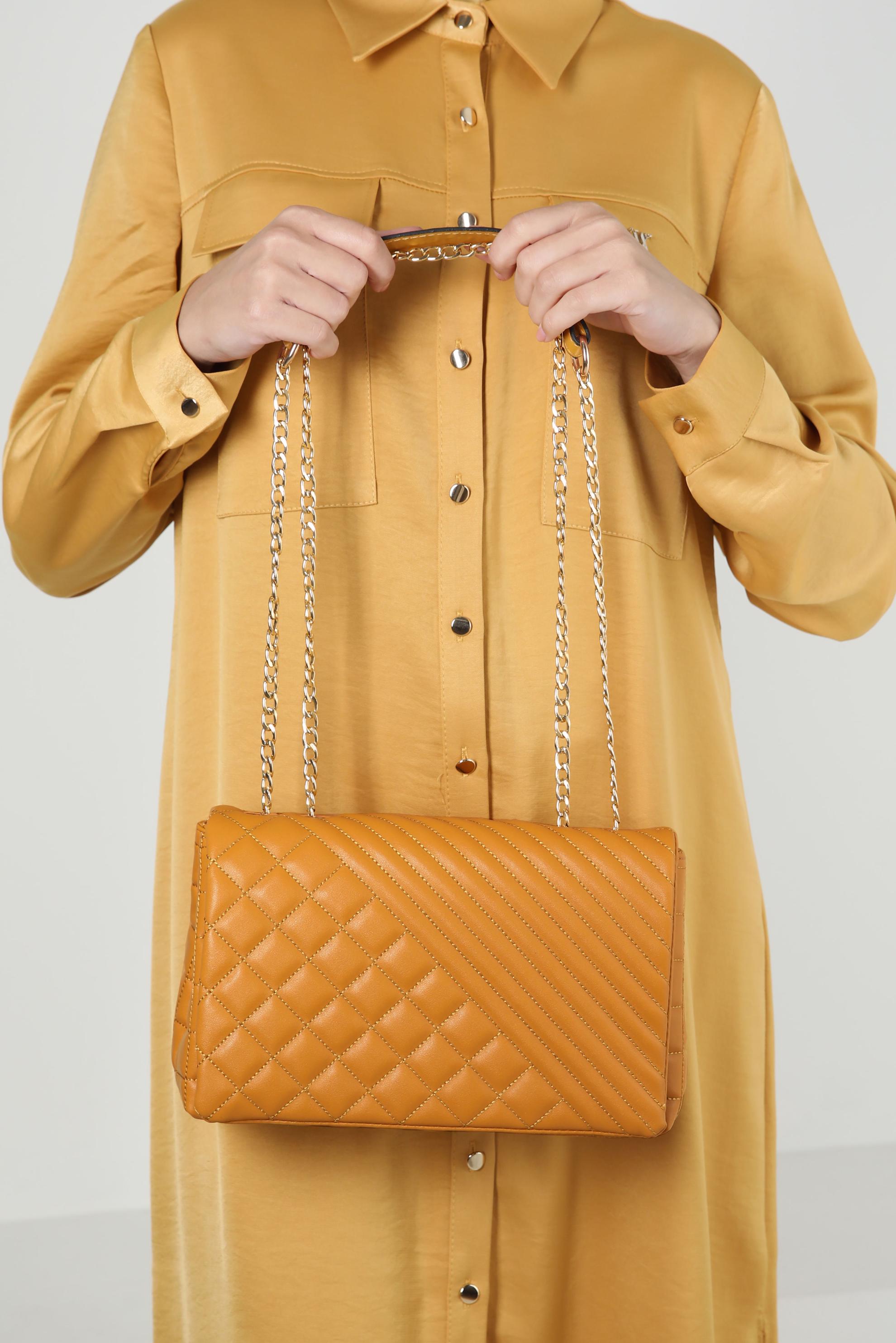 Tesettür giyim SARI ALVİNA ZİNCİR ASKILI ÇANTA 707