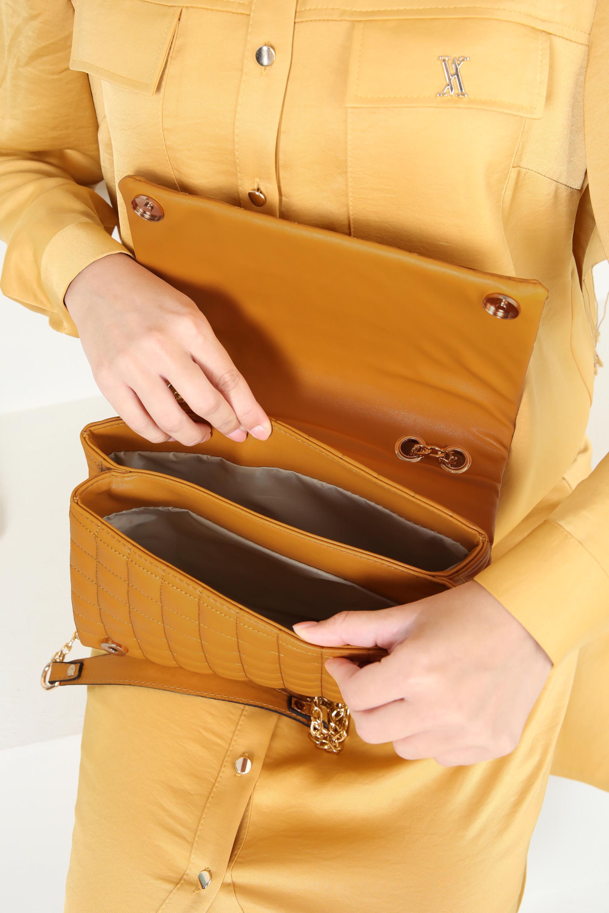 Tesettür giyim SARI ALVİNA ZİNCİR ASKILI ÇANTA 707