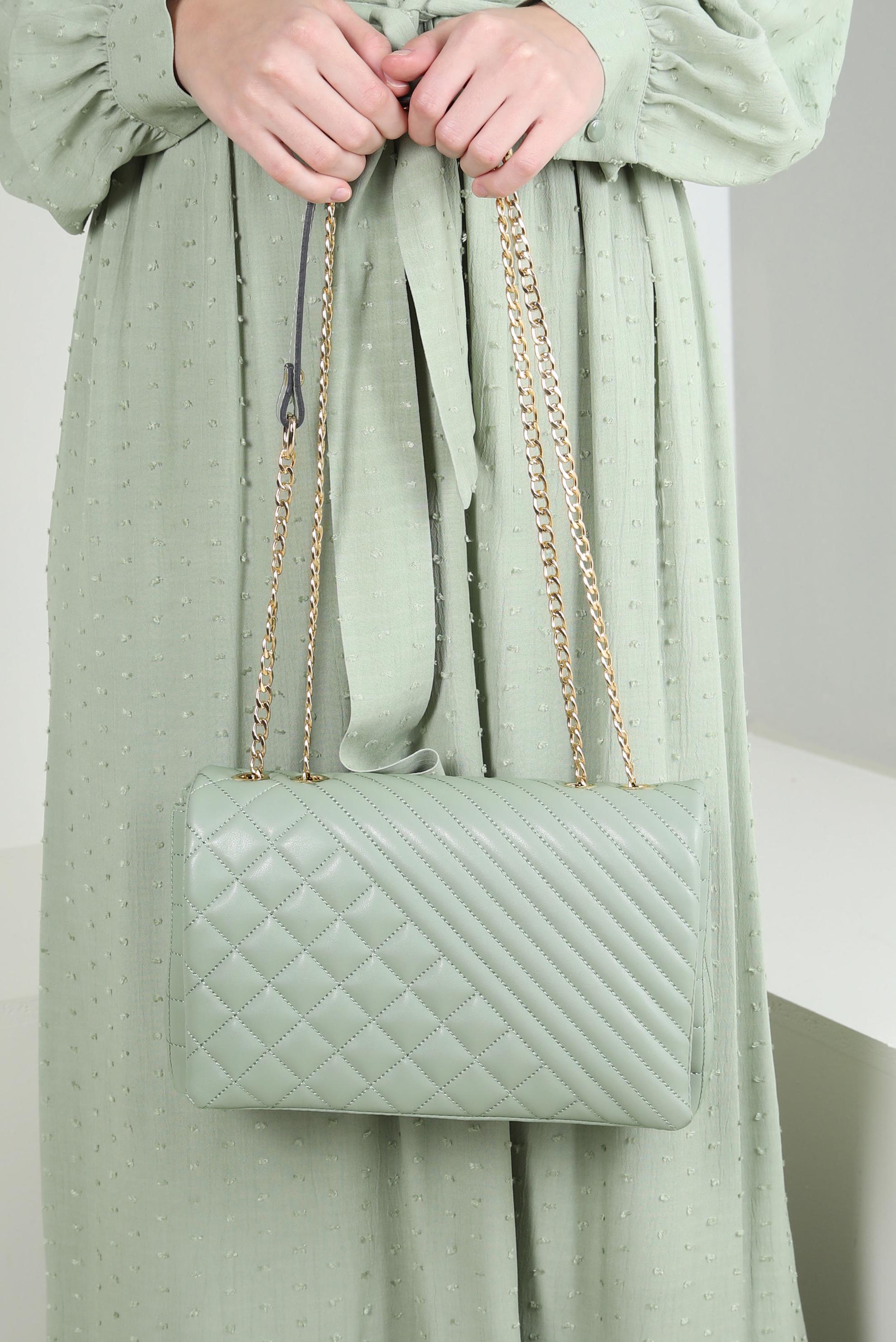 Tesettür giyim YEŞİL ALVİNA ZİNCİR ASKILI ÇANTA 707