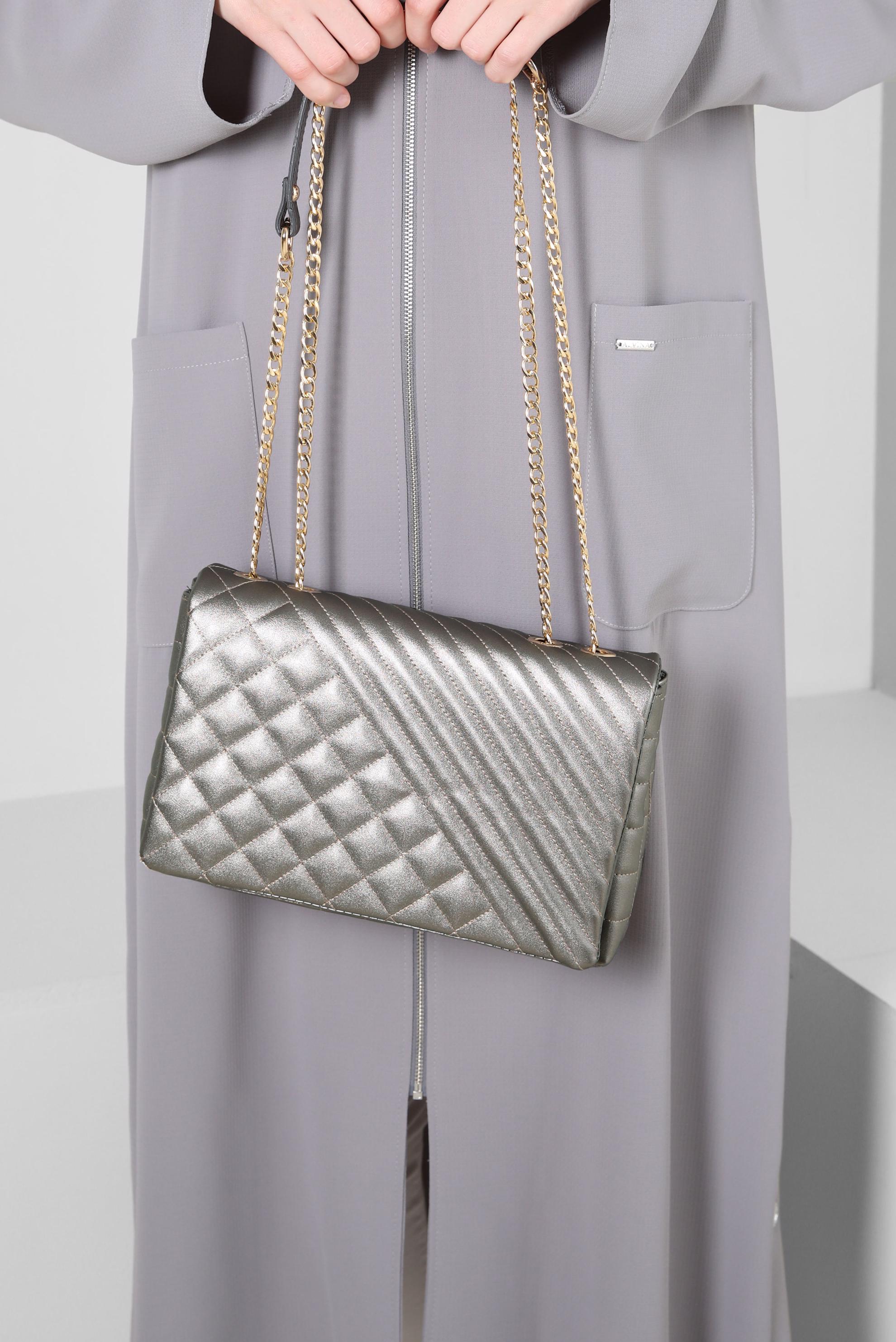 Tesettür giyim BEJ ALVİNA ZİNCİR ASKILI ÇANTA 707