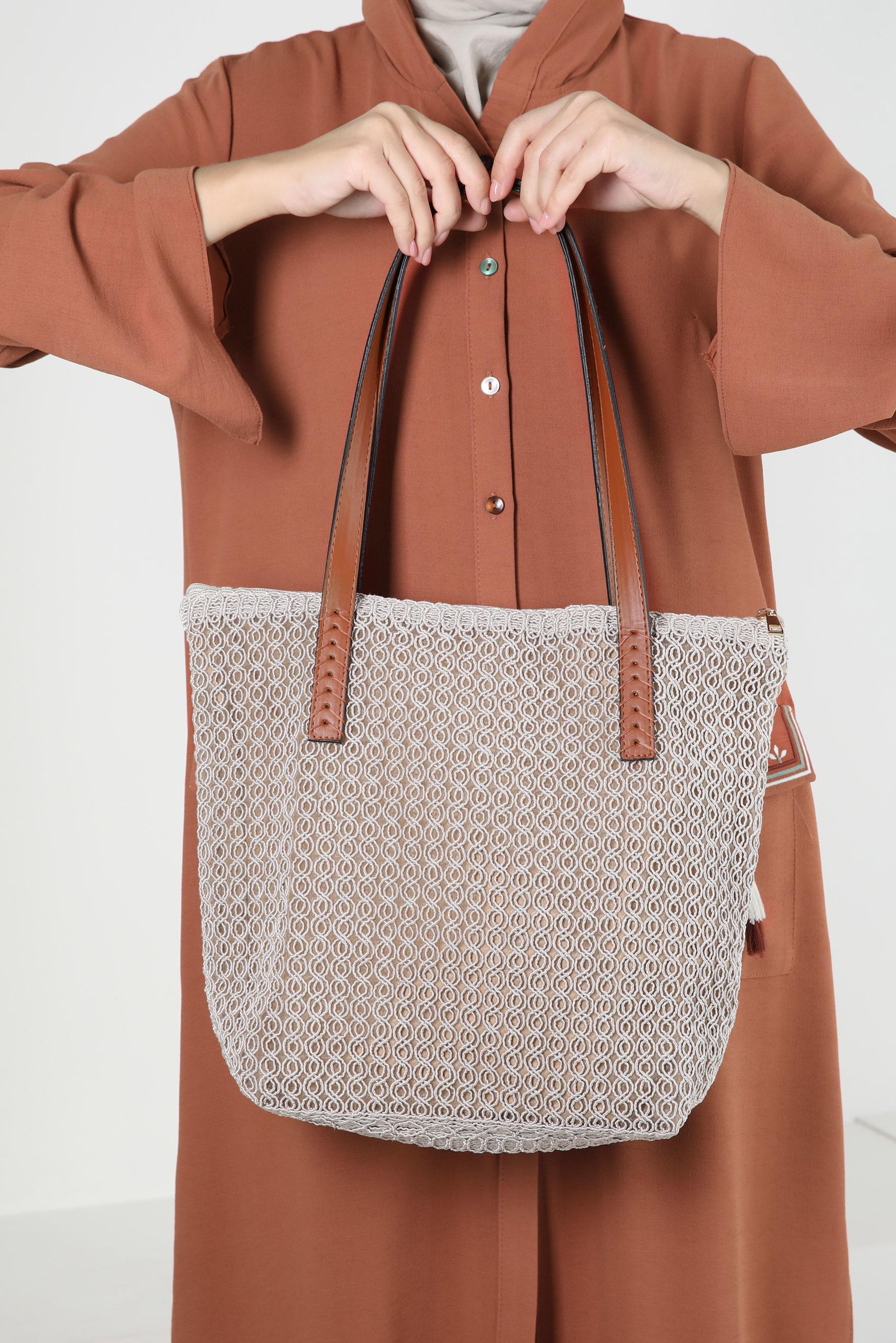 Tesettür giyim BEJ ALVİNA FERMUARLI ÇANTA 2006