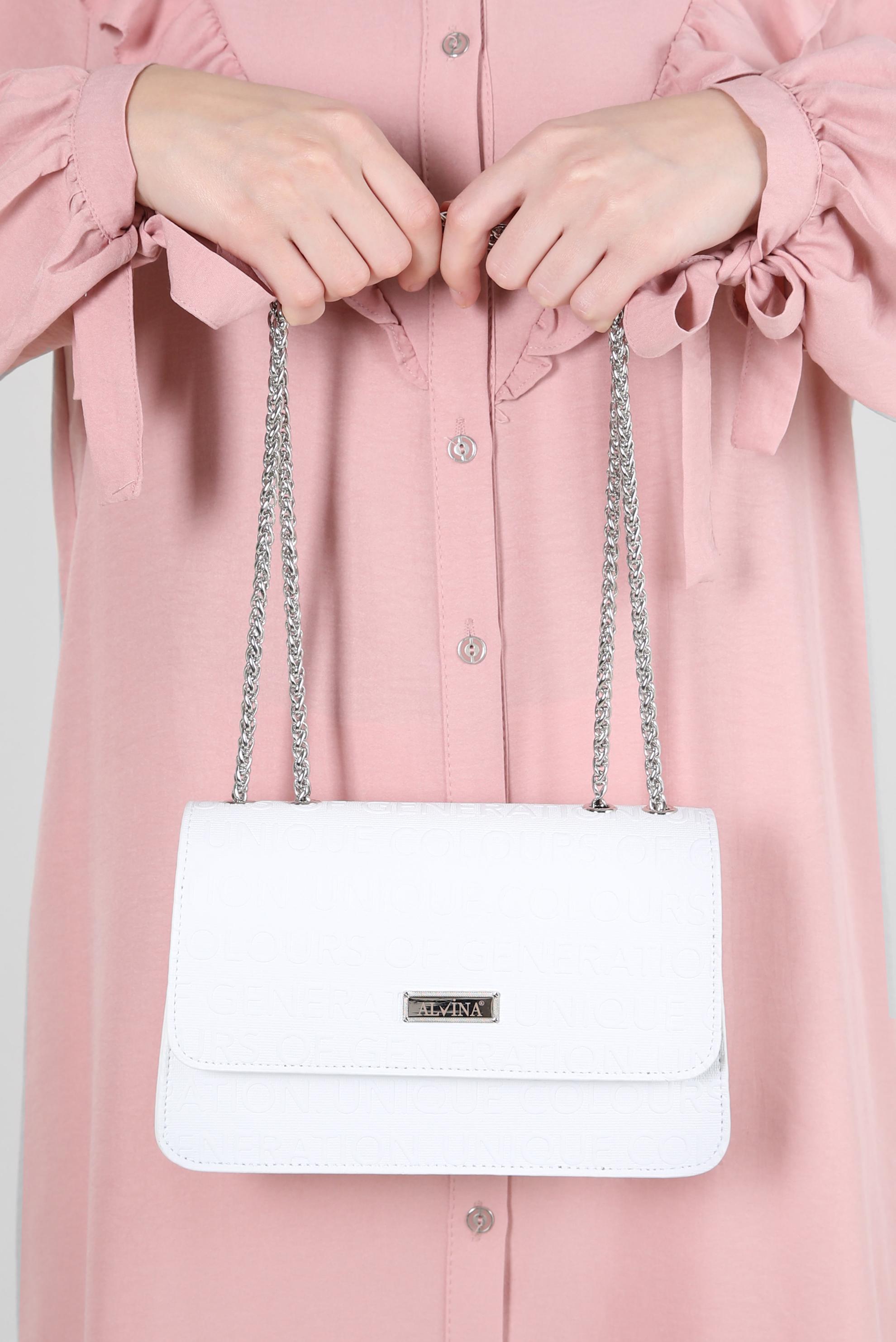 Tesettür giyim BEYAZ  ALVİNA ZİNCİR ASKILI ÇANTA 3062