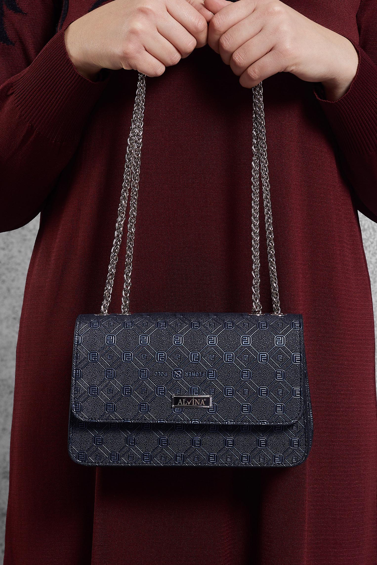 Tesettür giyim LACİVERT  ALVİNA ZİNCİR ASKILI ÇANTA 3062