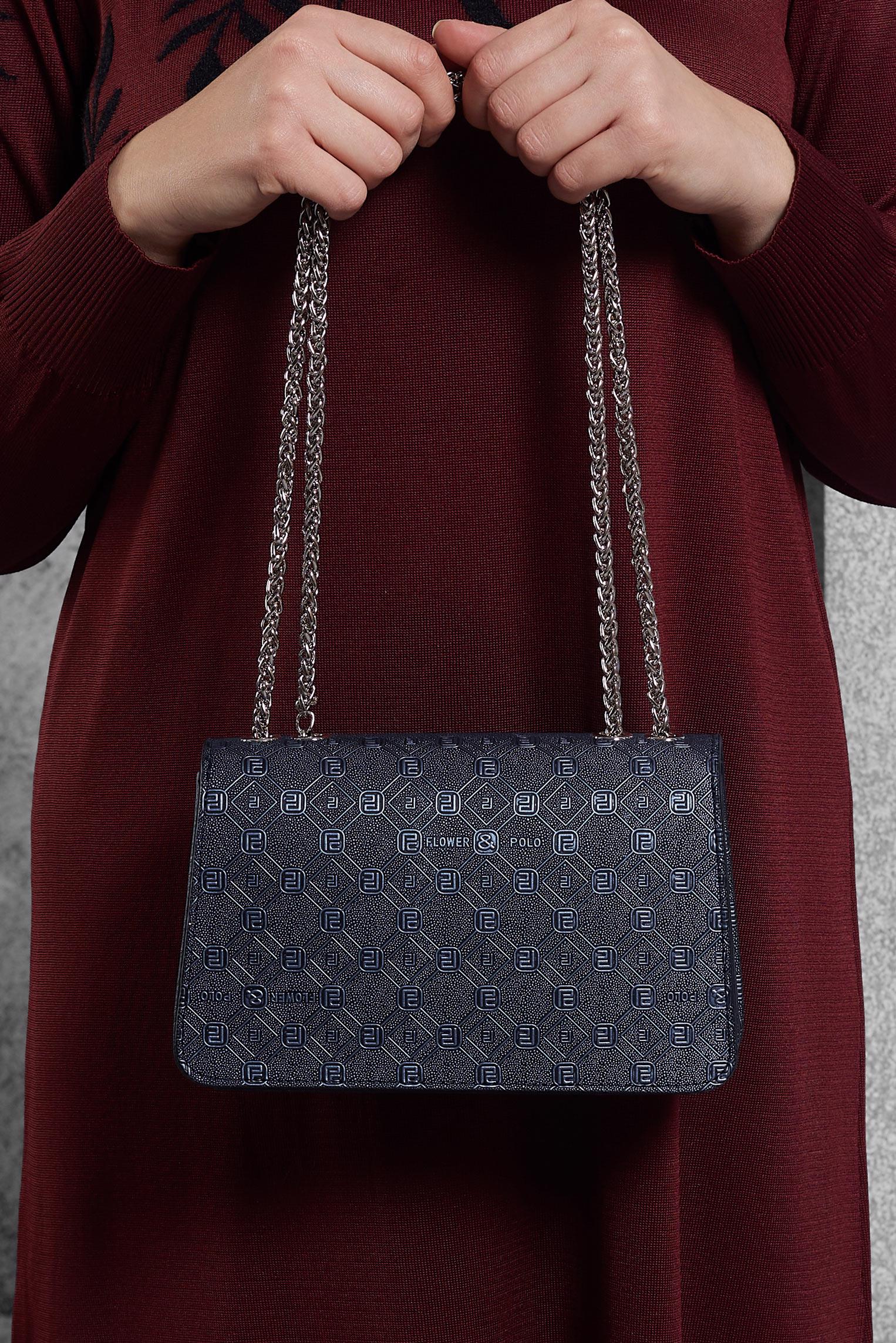 Tesettür giyim LACİVERT  ALVİNA ZİNCİR ASKILI ÇANTA 3062