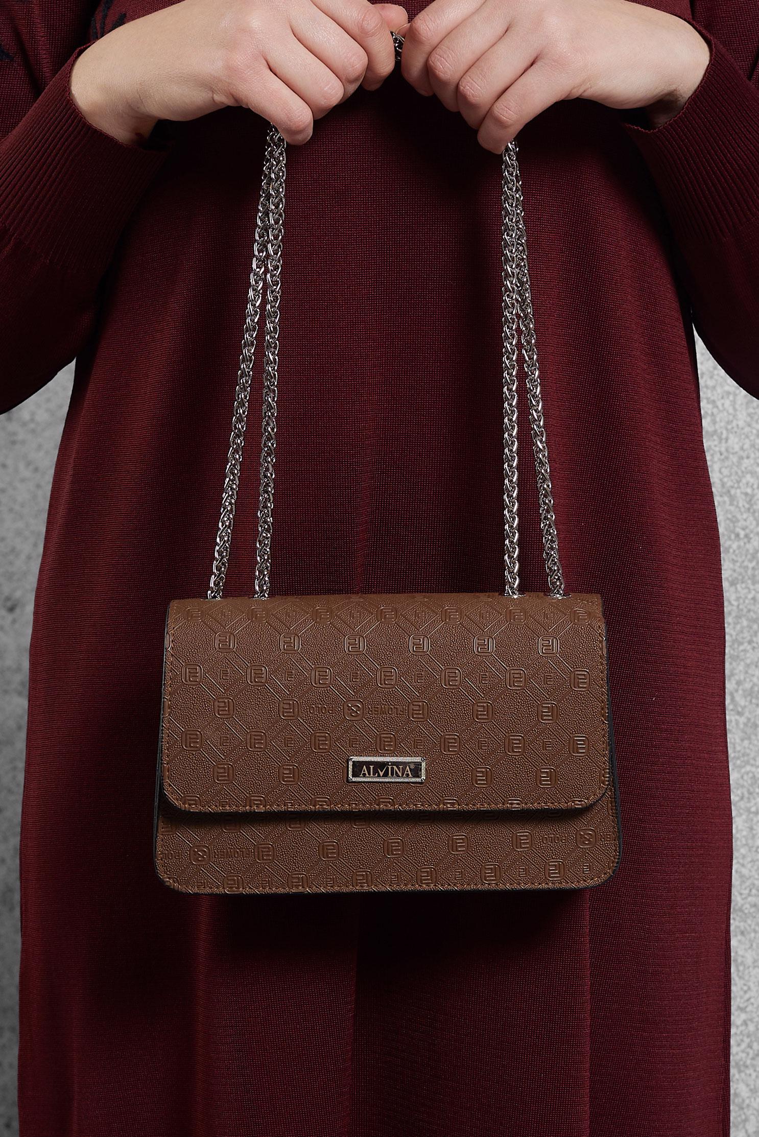 Tesettür giyim TABA  ALVİNA ZİNCİR ASKILI ÇANTA 3062