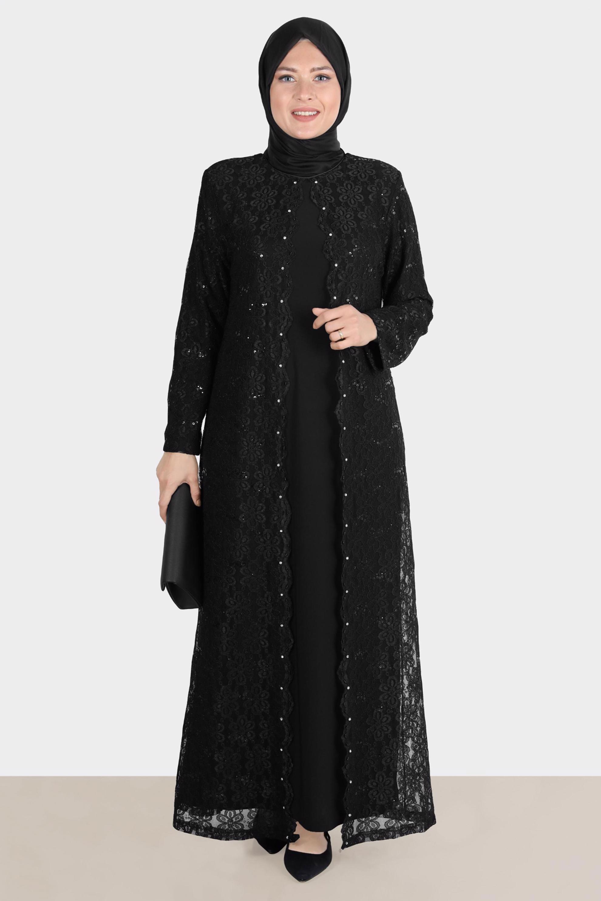 Vêtements hijab NOIR ROBE EN DENTELLE AVEC SEQUINS 20231