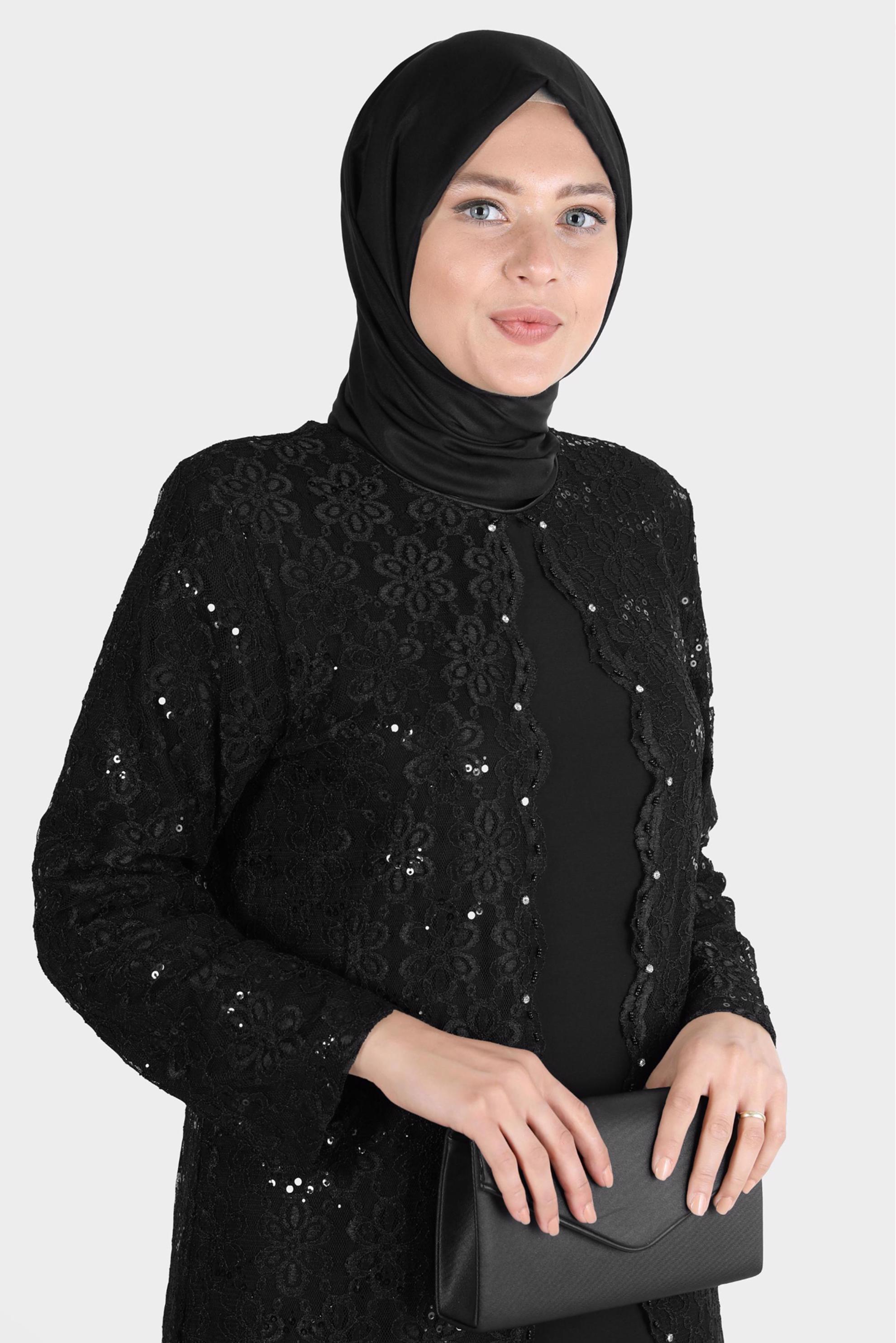 Vêtements hijab NOIR ROBE EN DENTELLE AVEC SEQUINS 20231
