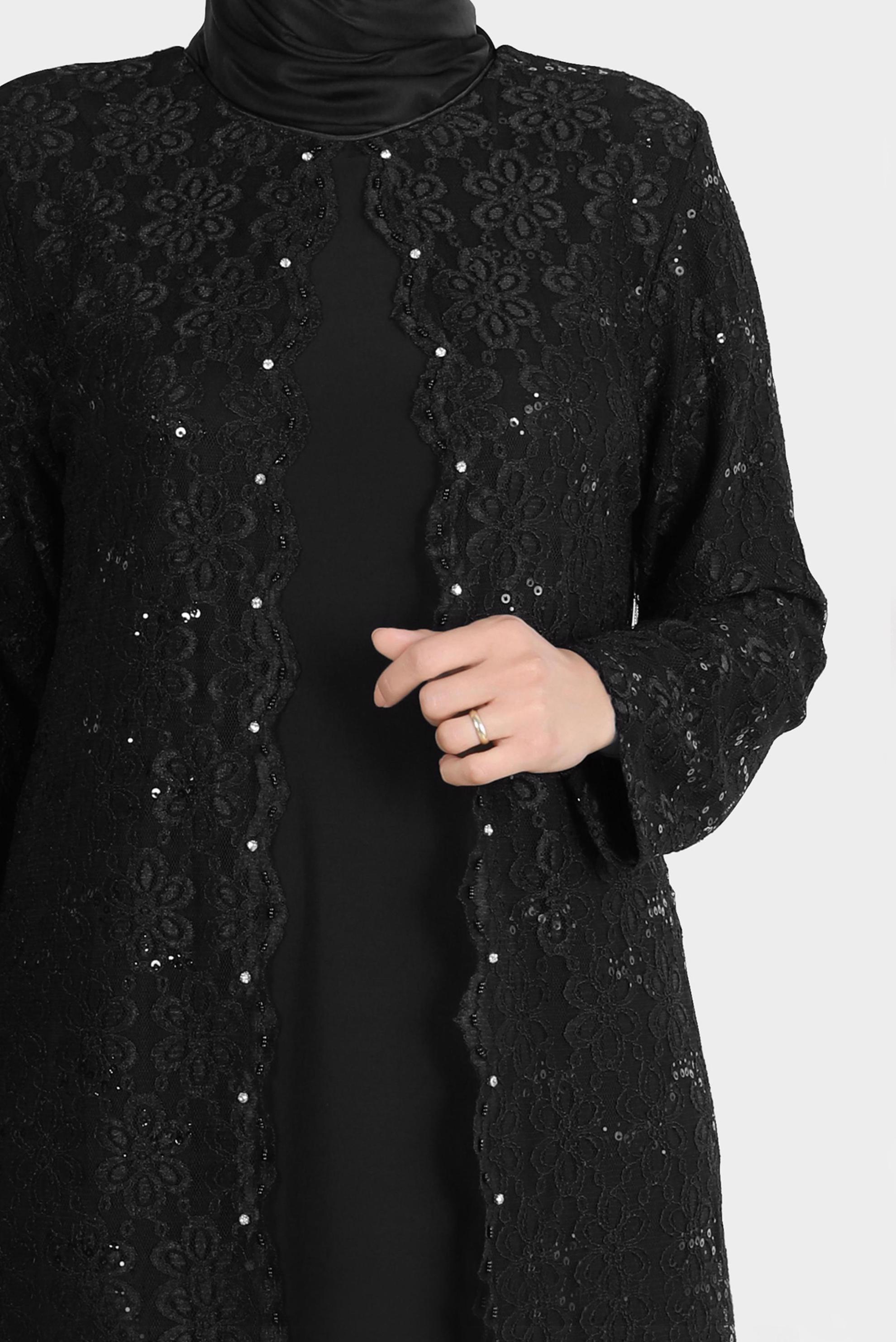 Vêtements hijab NOIR ROBE EN DENTELLE AVEC SEQUINS 20231