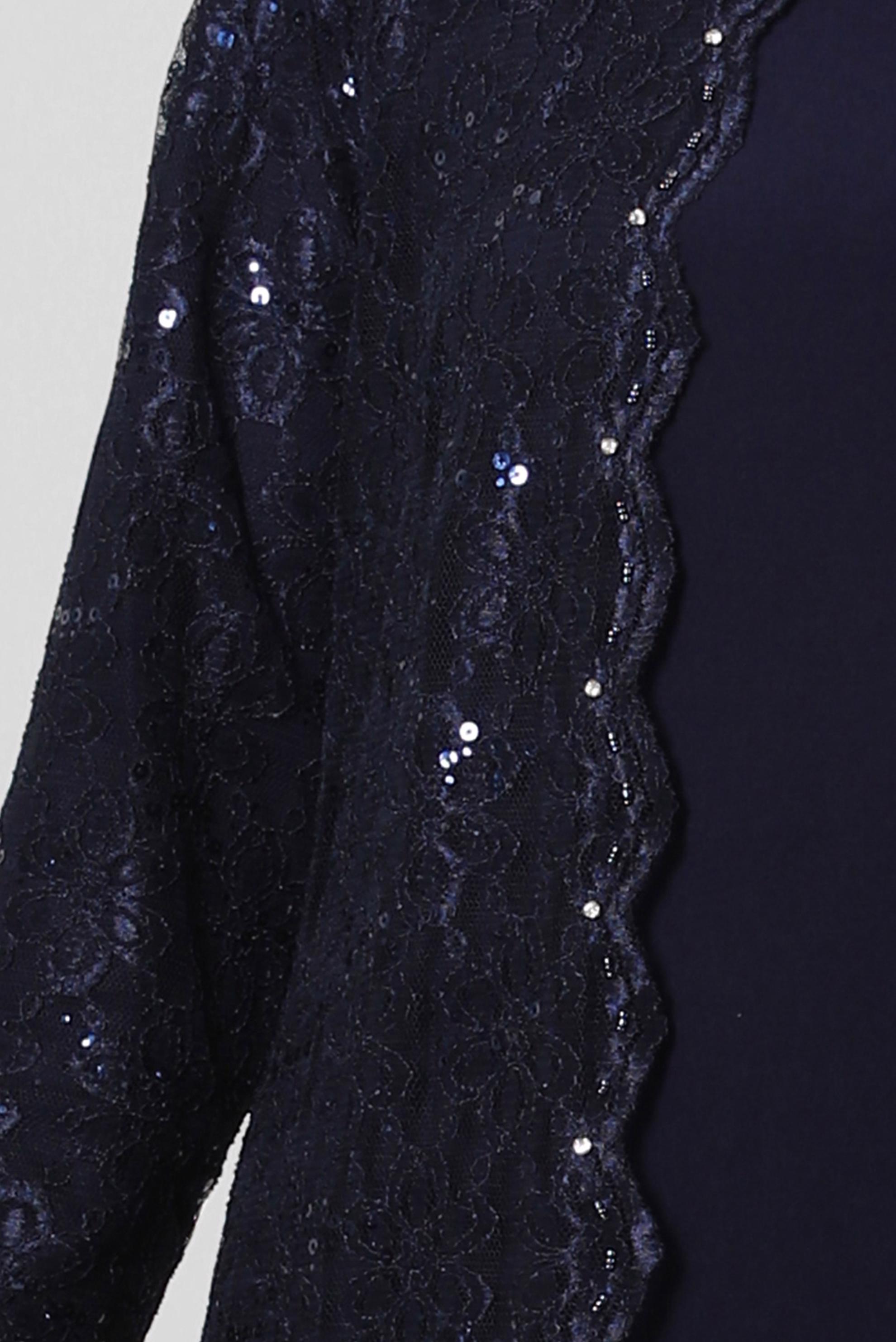 Tesettür giyim LACİVERT PUL PAYET DETAYLI DANTELLİ ELBİSE 20231