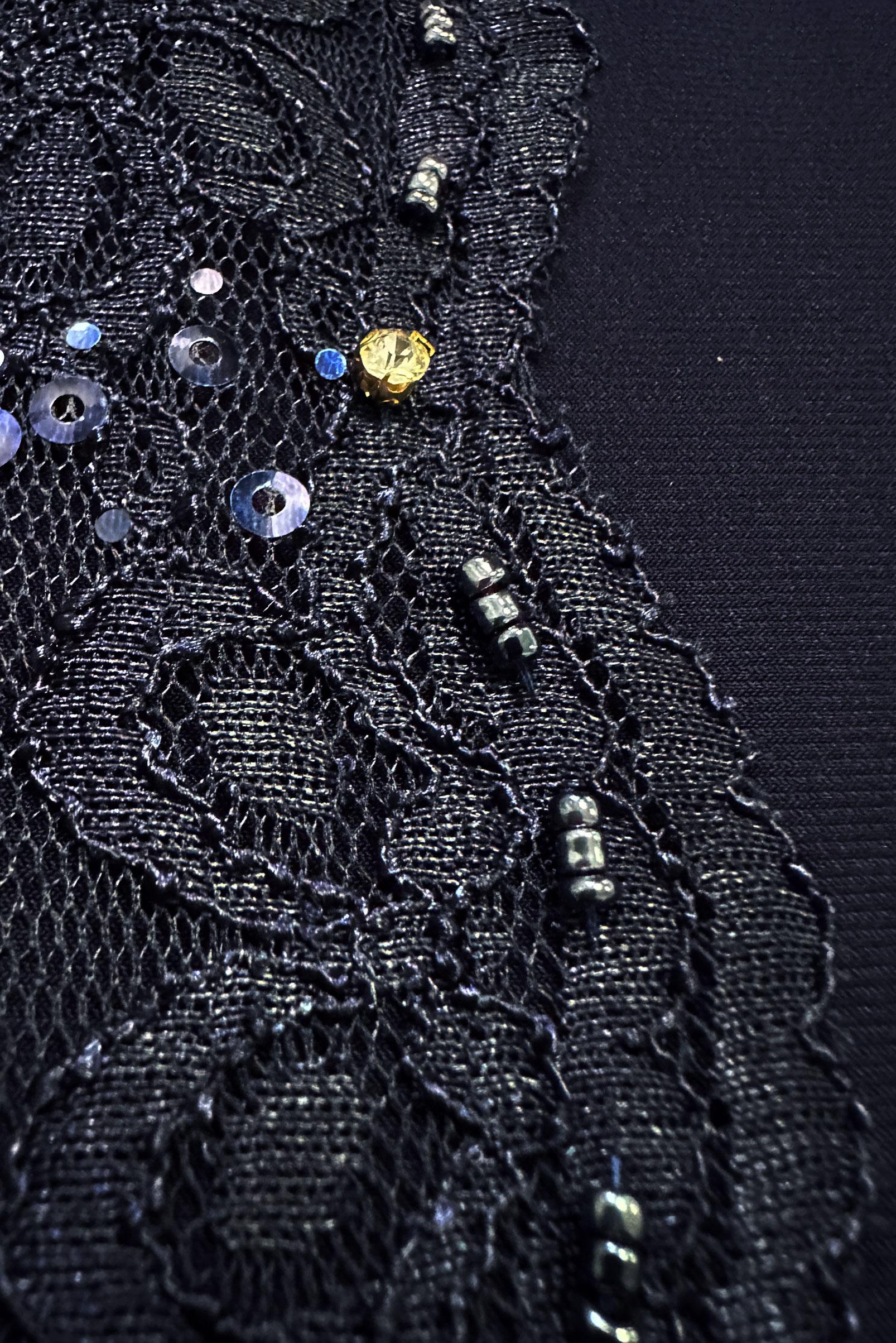 Tesettür giyim LACİVERT PUL PAYET DETAYLI DANTELLİ ELBİSE 20231