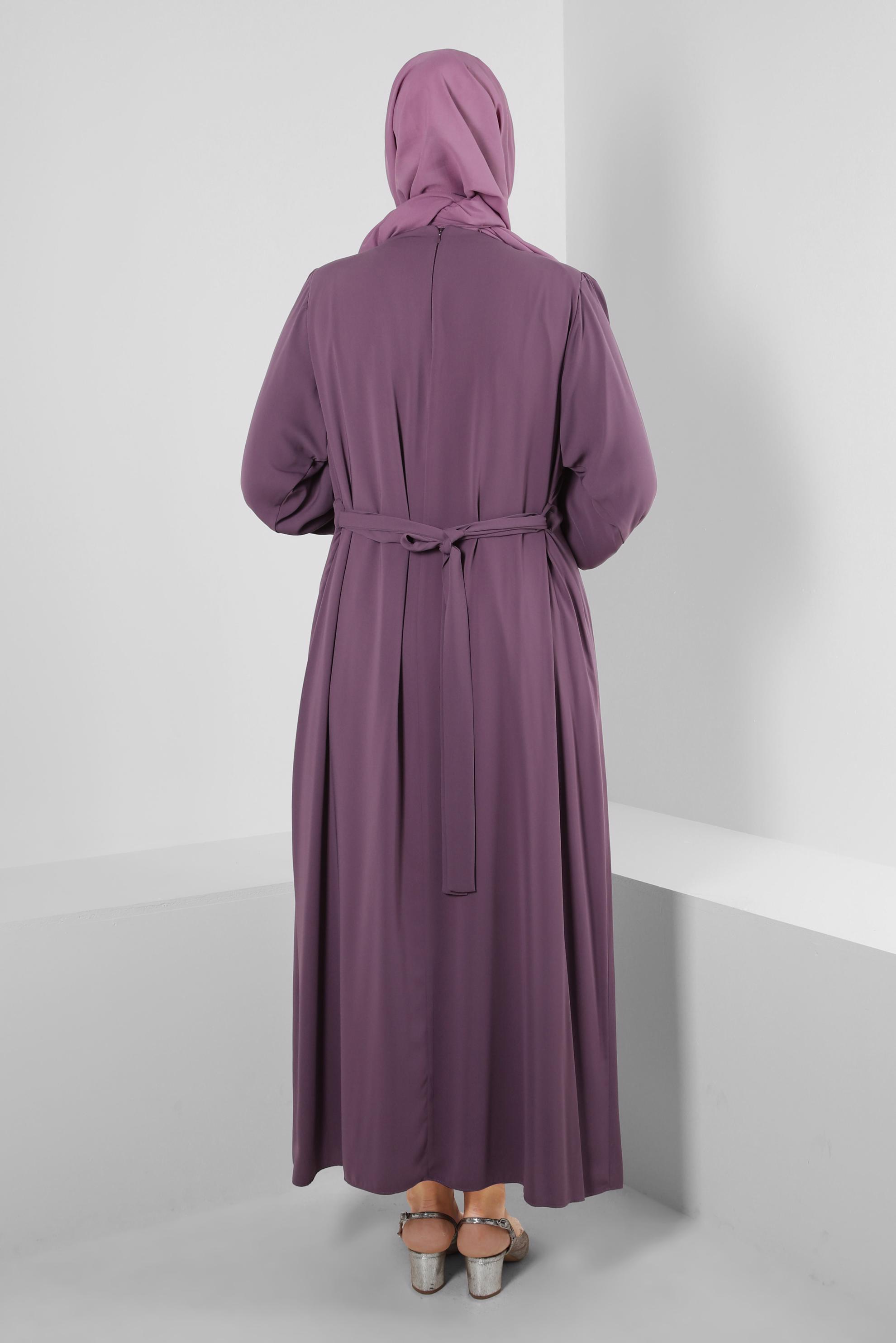 Vêtements hijab POURPRE ROBE CEINTURÉE BRODÉE DE GEMMES 20357