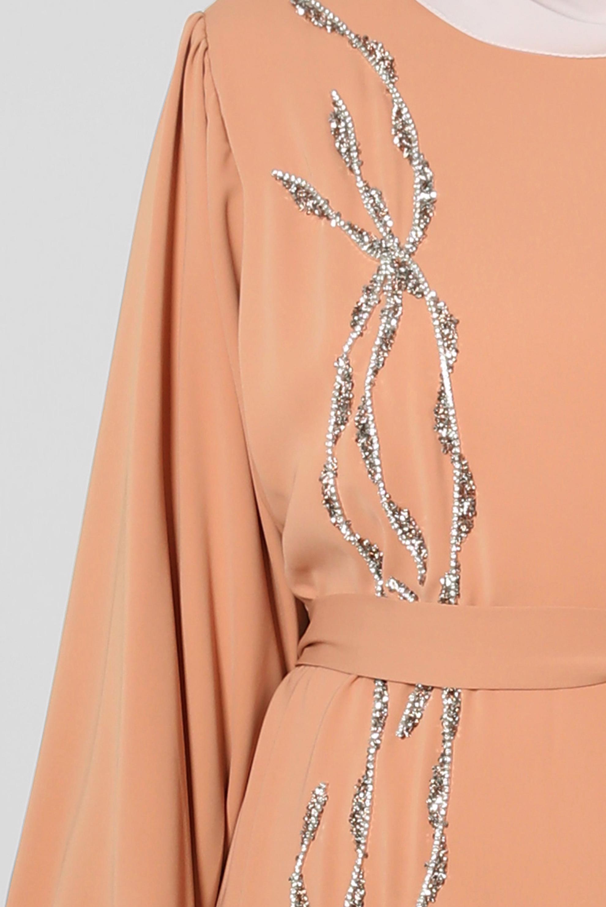 Hijab clothing PINK GEM EMBROIDERED BELTED DRESS 20357