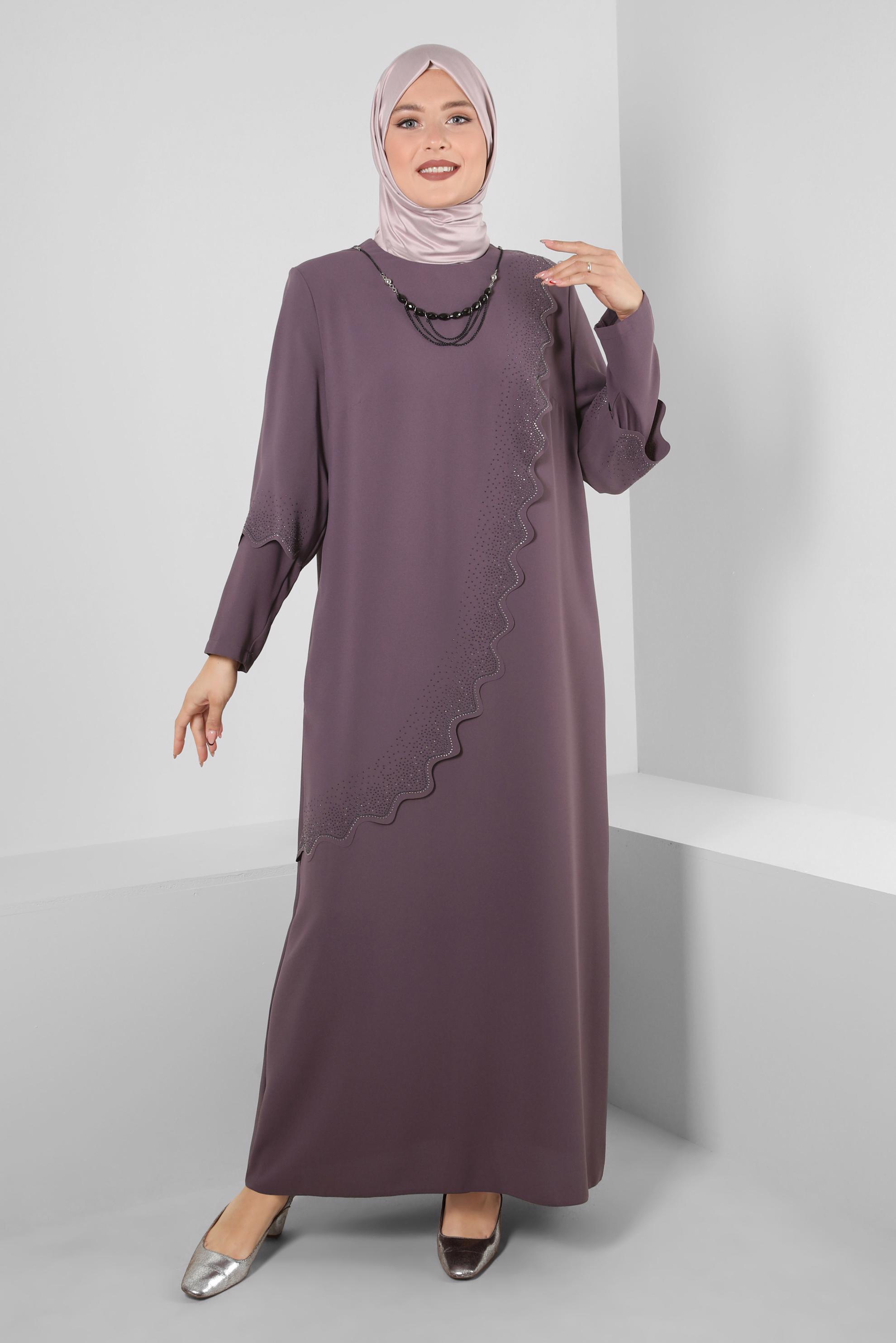 Hijab clothing PINK CHAIN DETAIL CREPE DRESS WITH GEM 20381