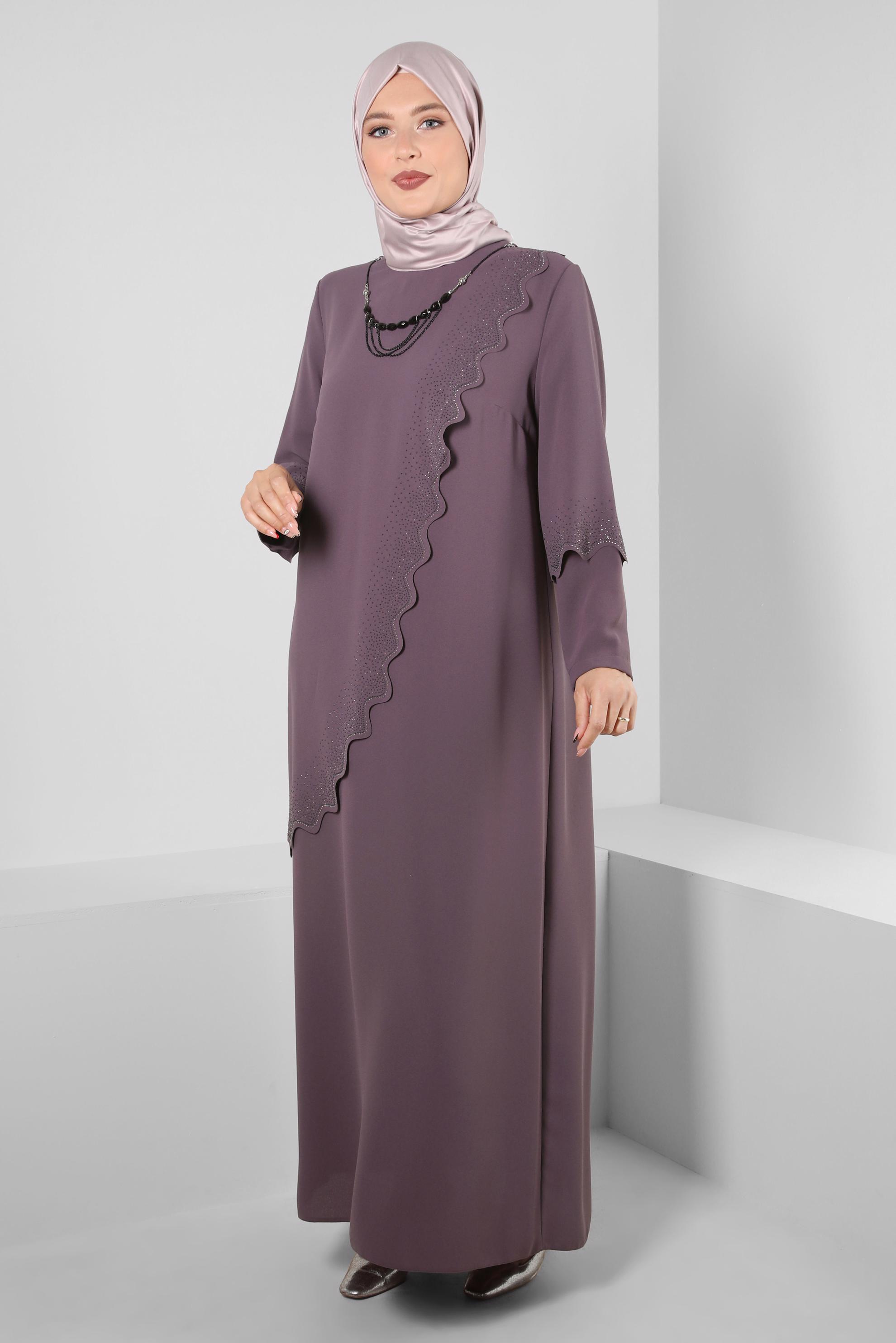 Hijab clothing PINK CHAIN DETAIL CREPE DRESS WITH GEM 20381