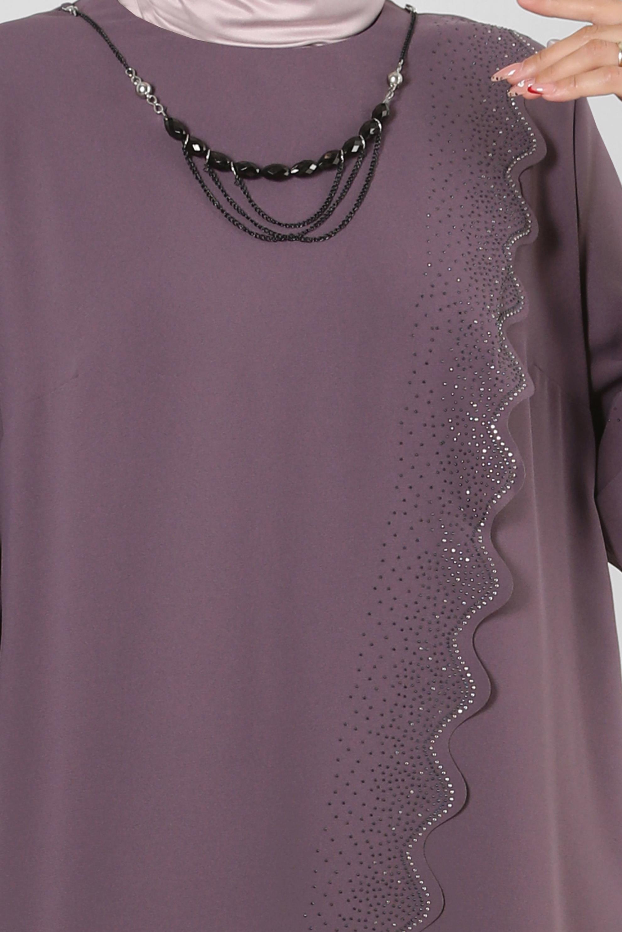 Hijab clothing PINK CHAIN DETAIL CREPE DRESS WITH GEM 20381