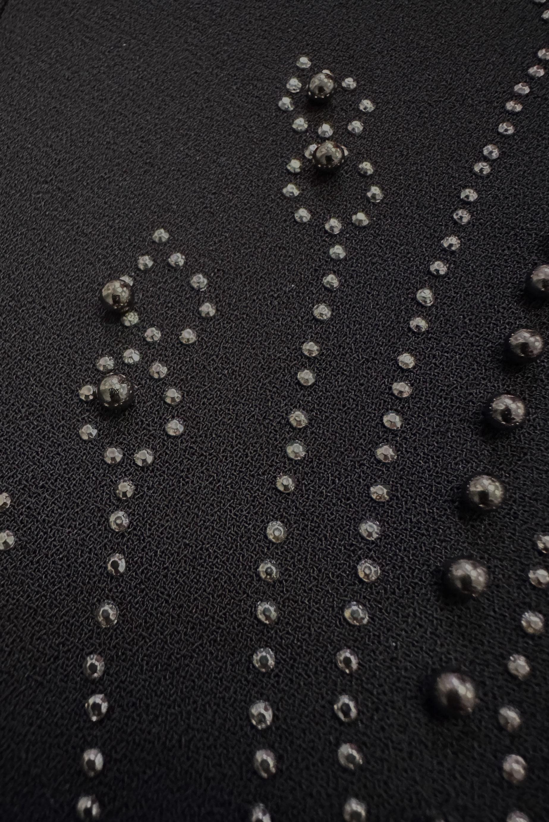 Tesettür giyim SİYAH BONCUK BASKILI BİSİKLET YAKA KREP ELBİSE 20382