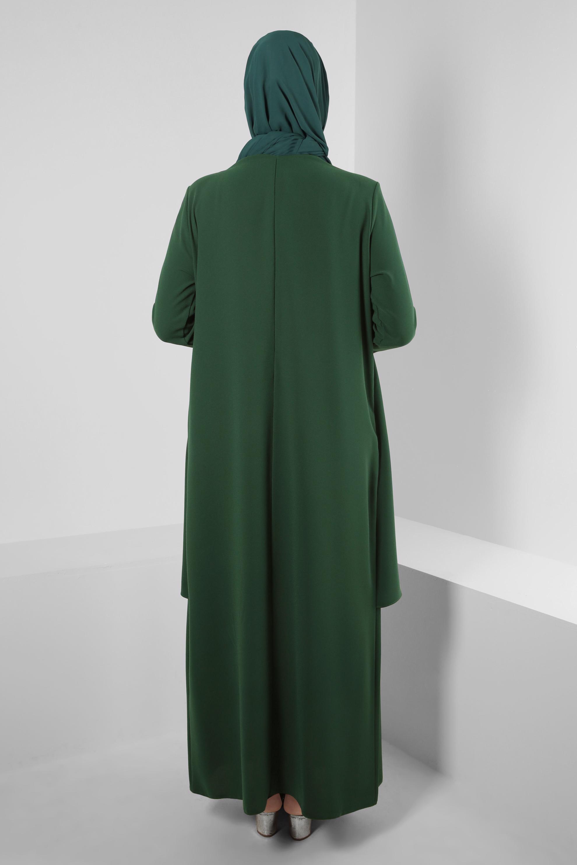 Hijab clothing GREEN CREW-NECK CREPE DRESS WITH GEM 20383
