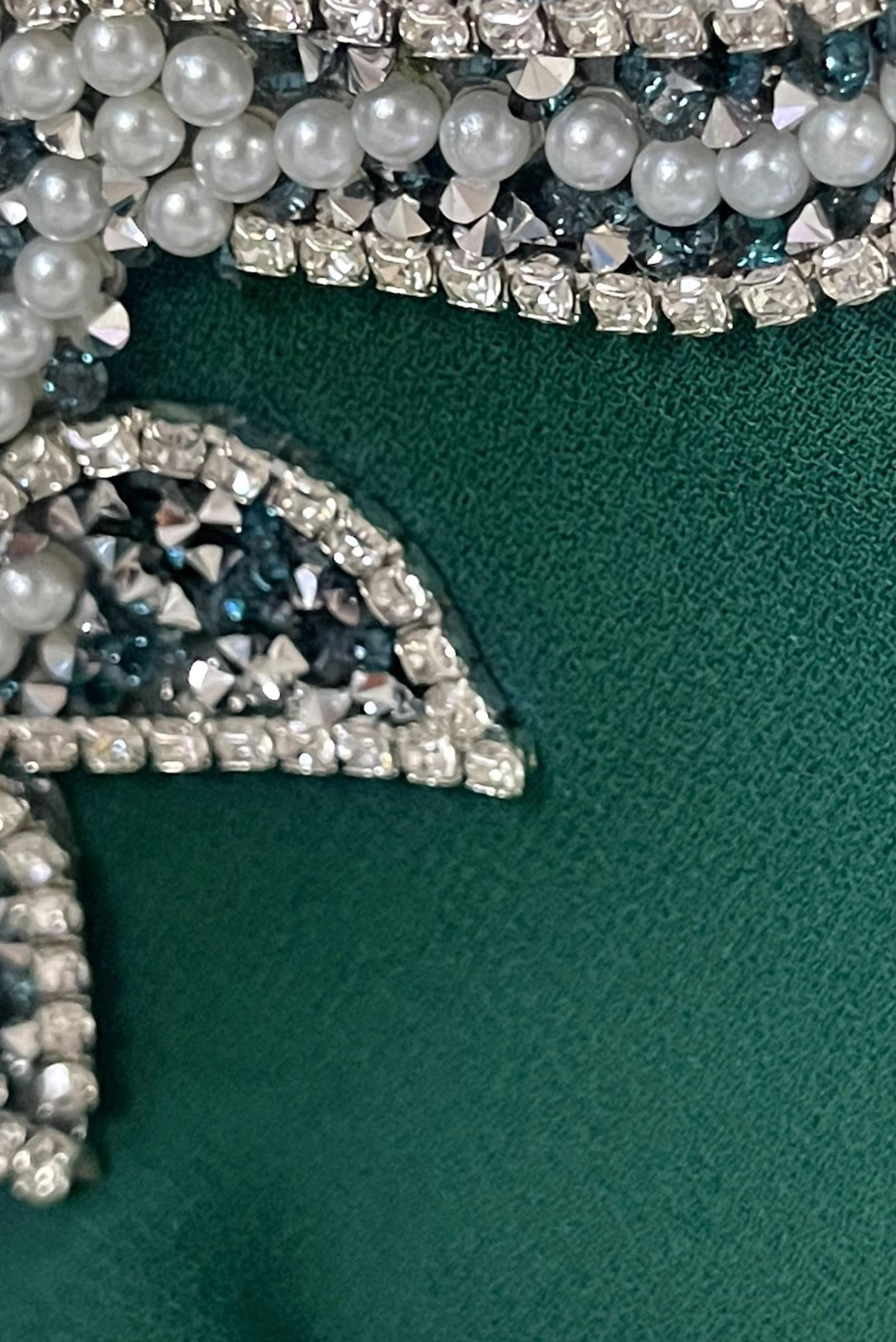 Hijab clothing GREEN GEM AND BEAD EMBROIDERED CREPE DRESS 20394