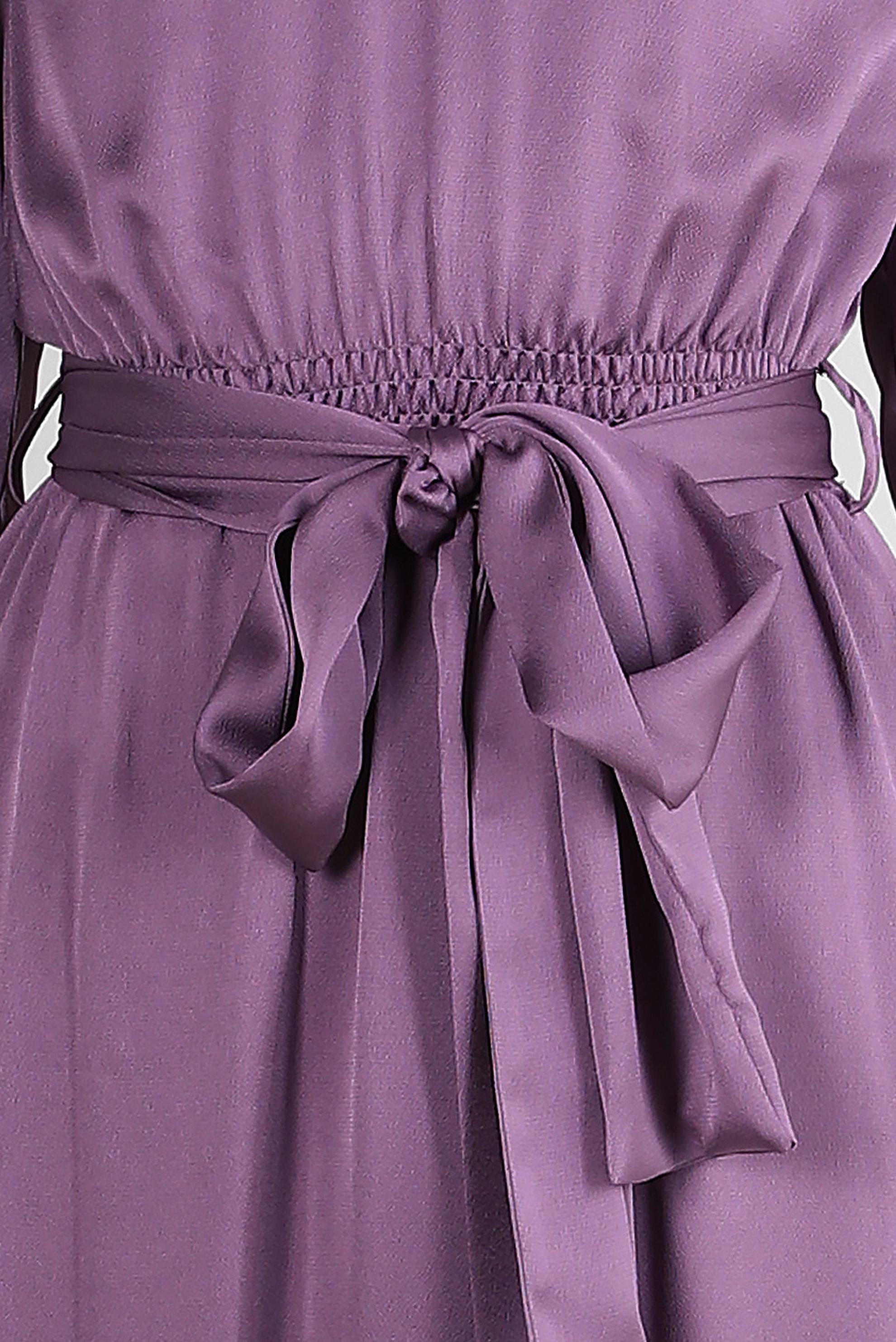 Tesettür giyim MÜRDÜM TAŞ DETAYLI KUŞAKLI SATEN ELBİSE 43510