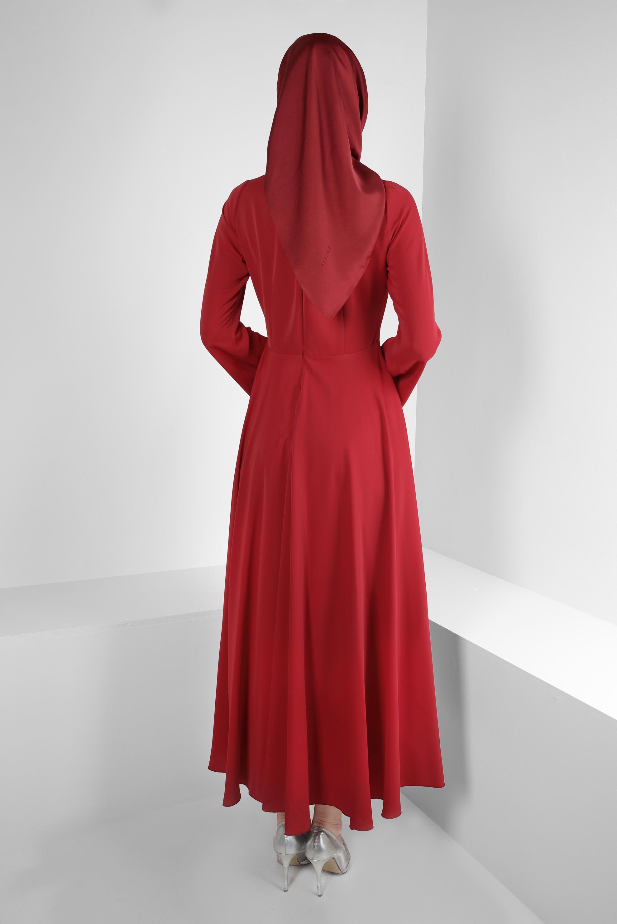 Tesettür giyim KIRMIZI PUL PAYET DETAYLI ANVELOP ELBİSE 43512	