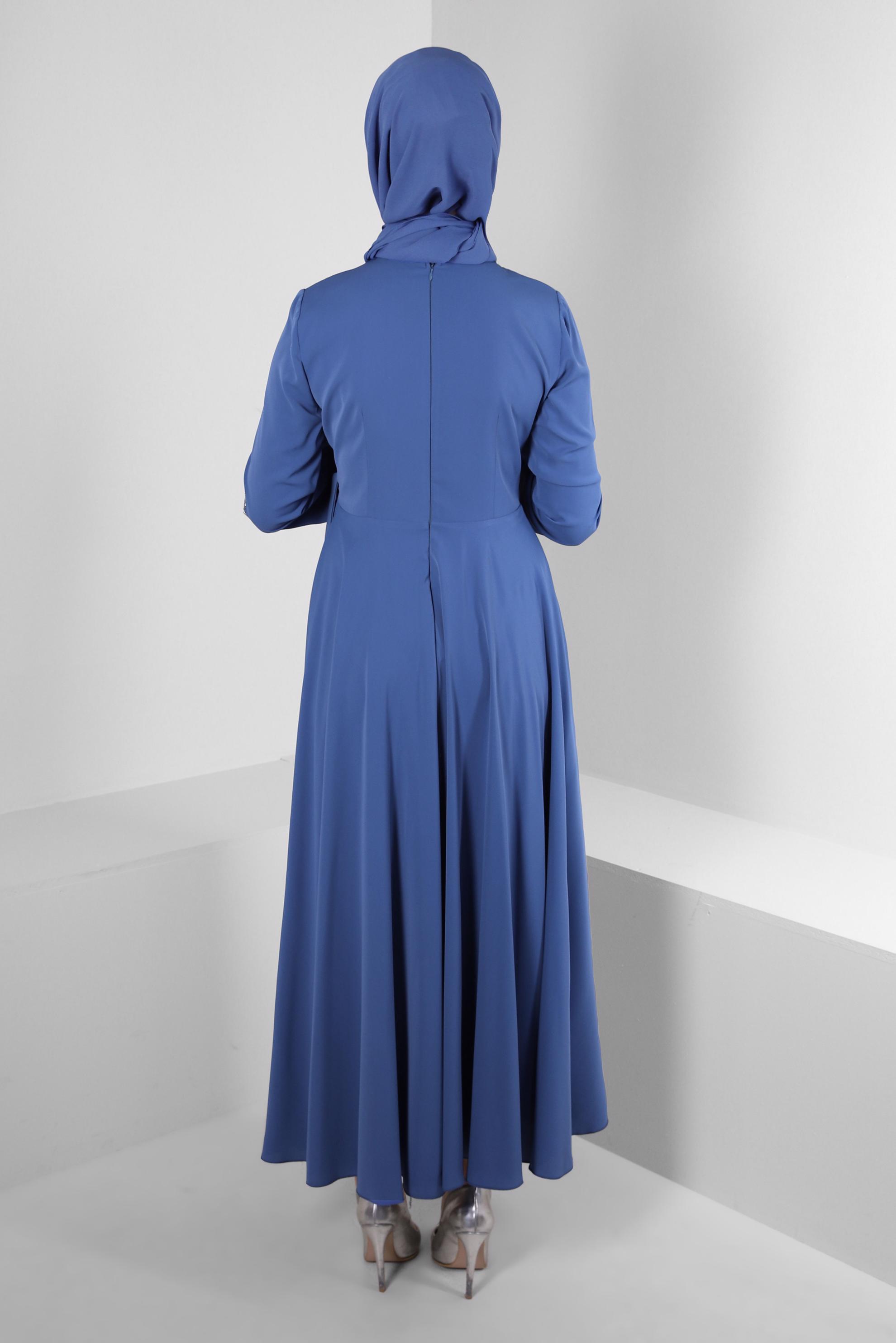 Tesettür giyim LACİVERT PUL PAYET DETAYLI ANVELOP ELBİSE 43512	