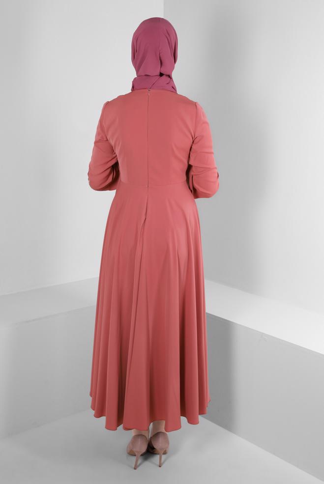 Tesettür giyim PEMBE PUL PAYET DETAYLI ANVELOP ELBİSE 43512	 - ALVİNA