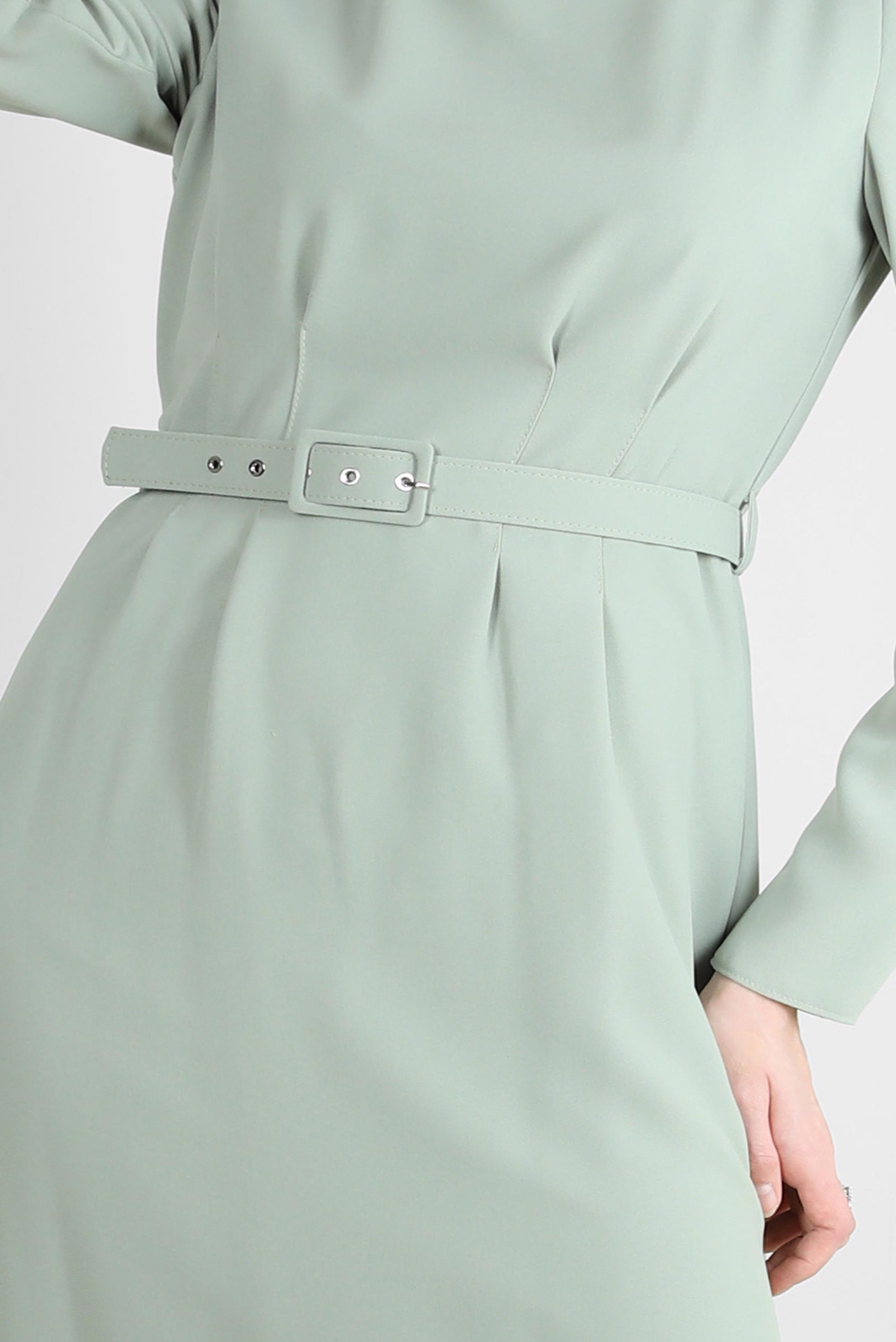 Tesettür giyim YEŞİL KEMERLİ PENS DETAYLI KREP ELBİSE 43513