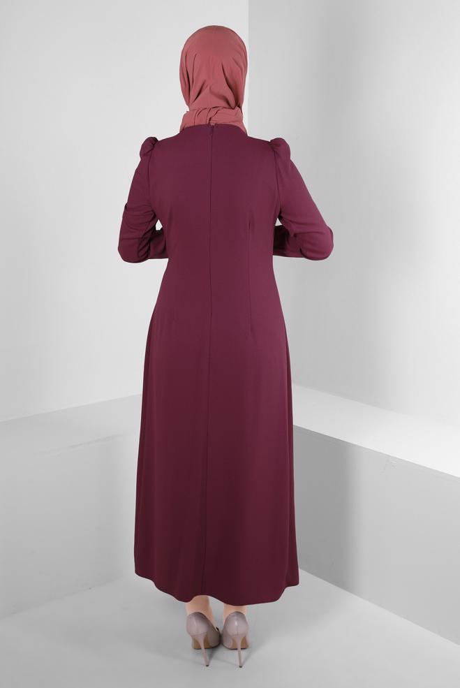 Tesettür giyim PEMBE ANVELOP GÖRÜNÜMLÜ TAŞ İŞLEMELİ ELBİSE 43543 - ALVİNA