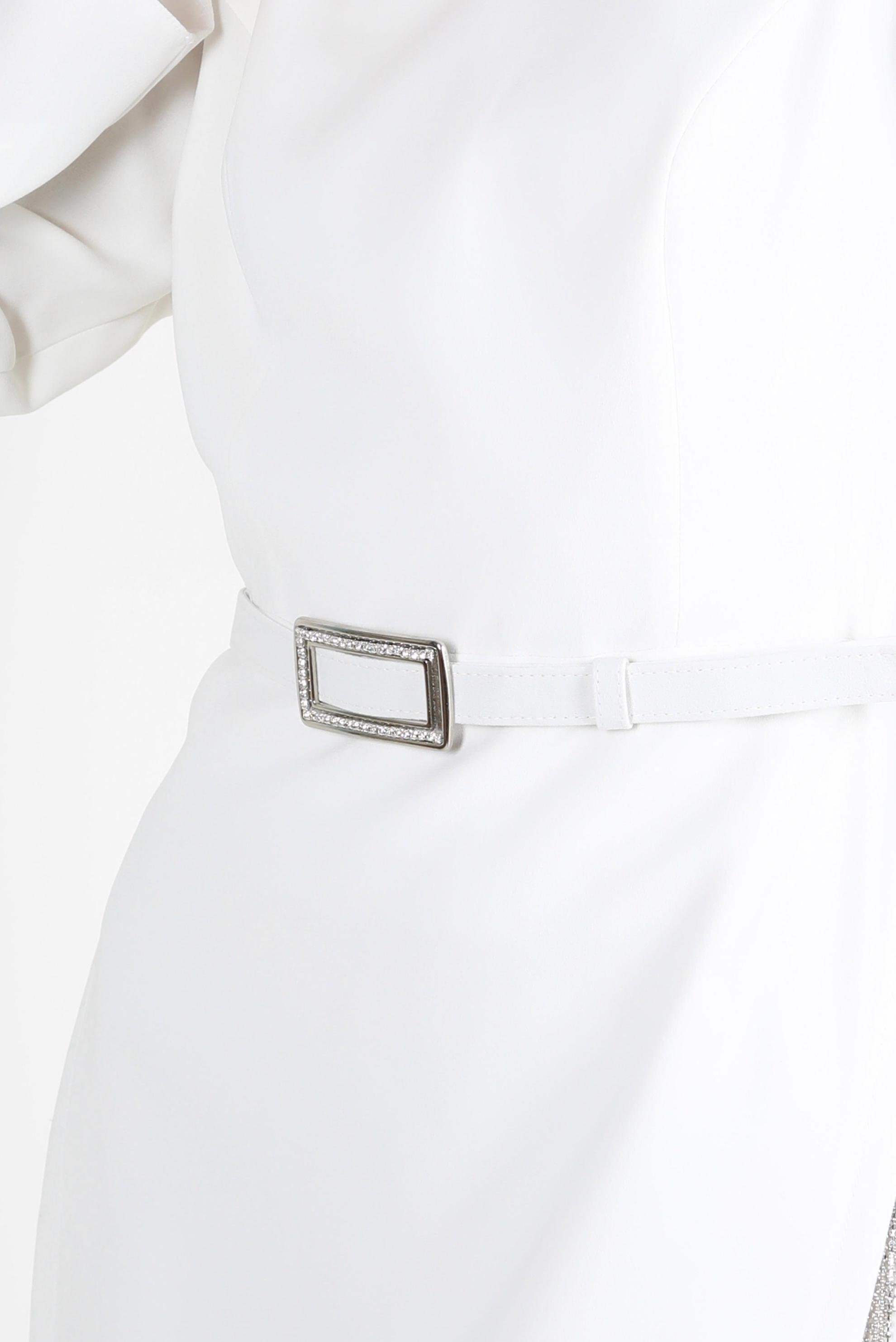 Tesettür giyim BEYAZ ZİNCİR DETAYLI KEMERLİ KREP ELBİSE 43546