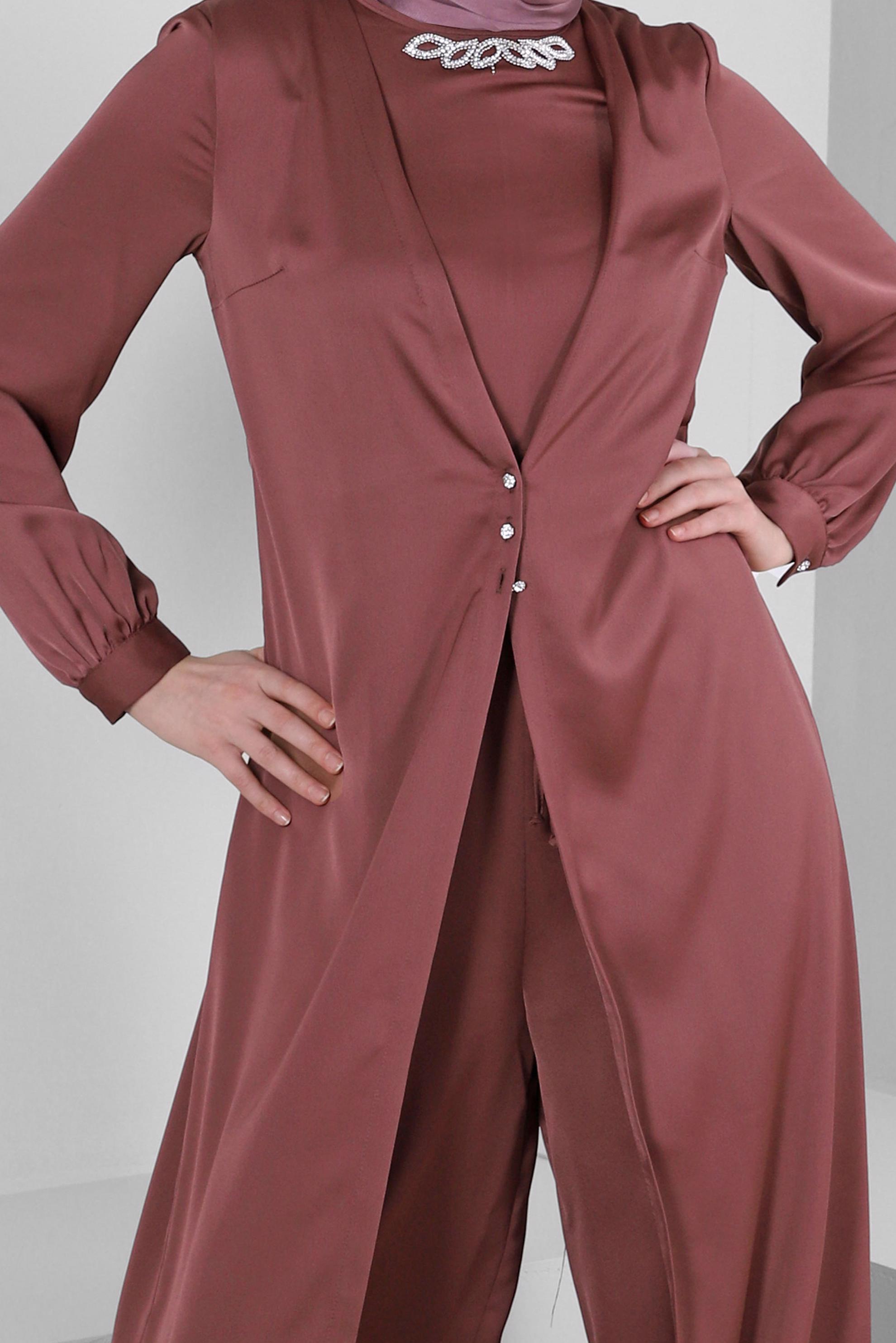 Vêtements hijab BRUN SALOPETTE EN SATIN AVEC NŒUD 43580