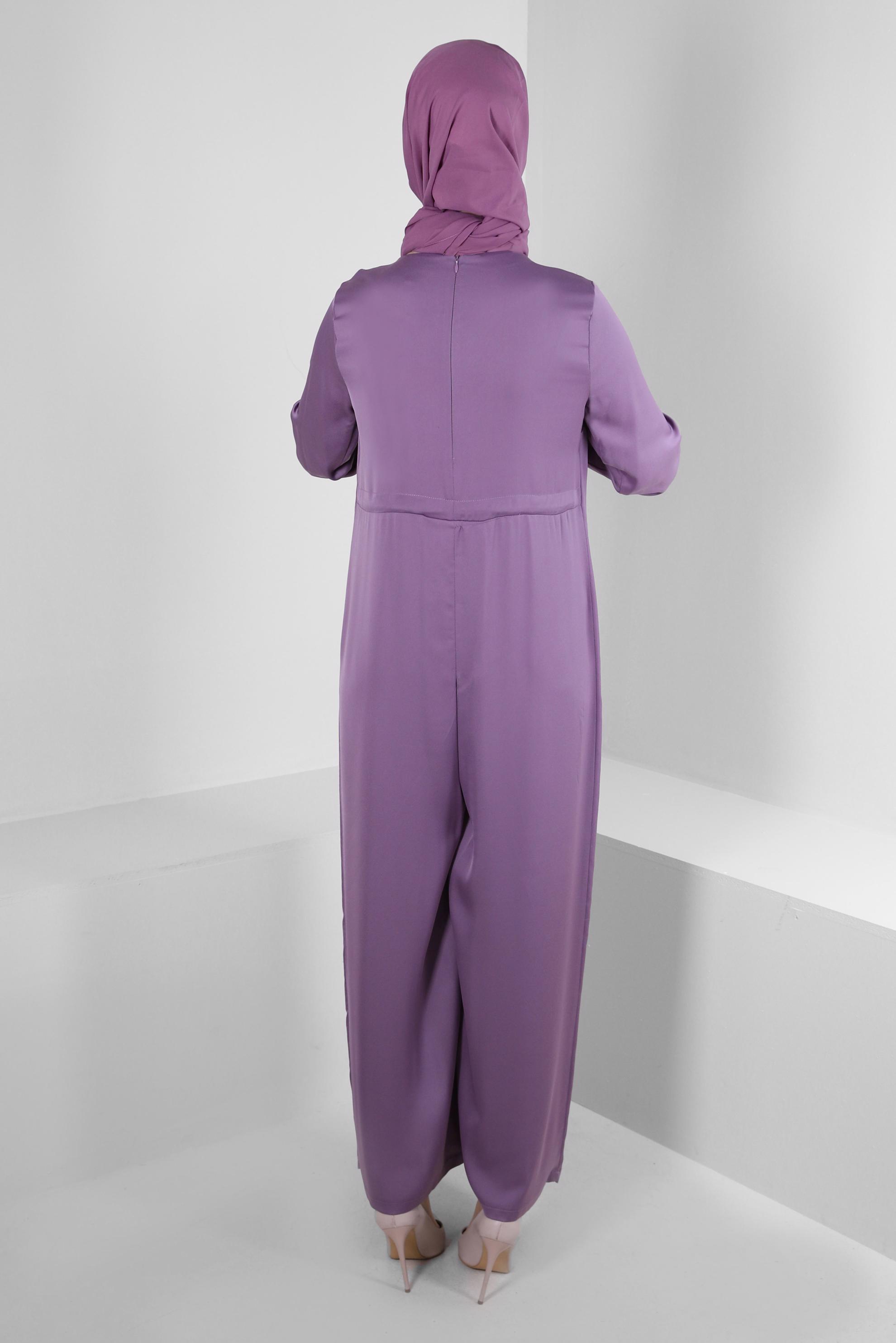 Hijab clothing PURPLE SATIN OVERALLS WITH TIE DETAIL 43580