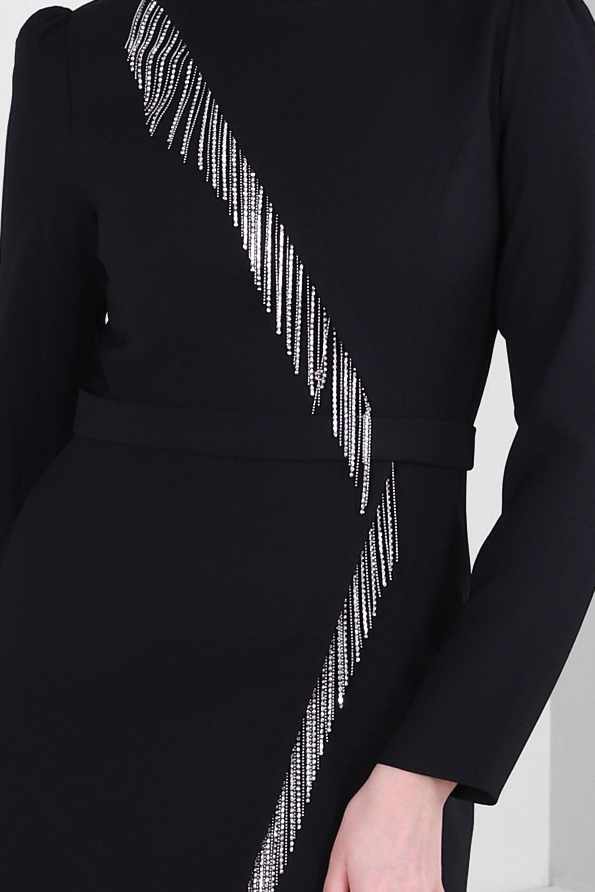 Tesettür giyim SİYAH PÜSKÜL DETAYLI KREP ELBİSE 43588