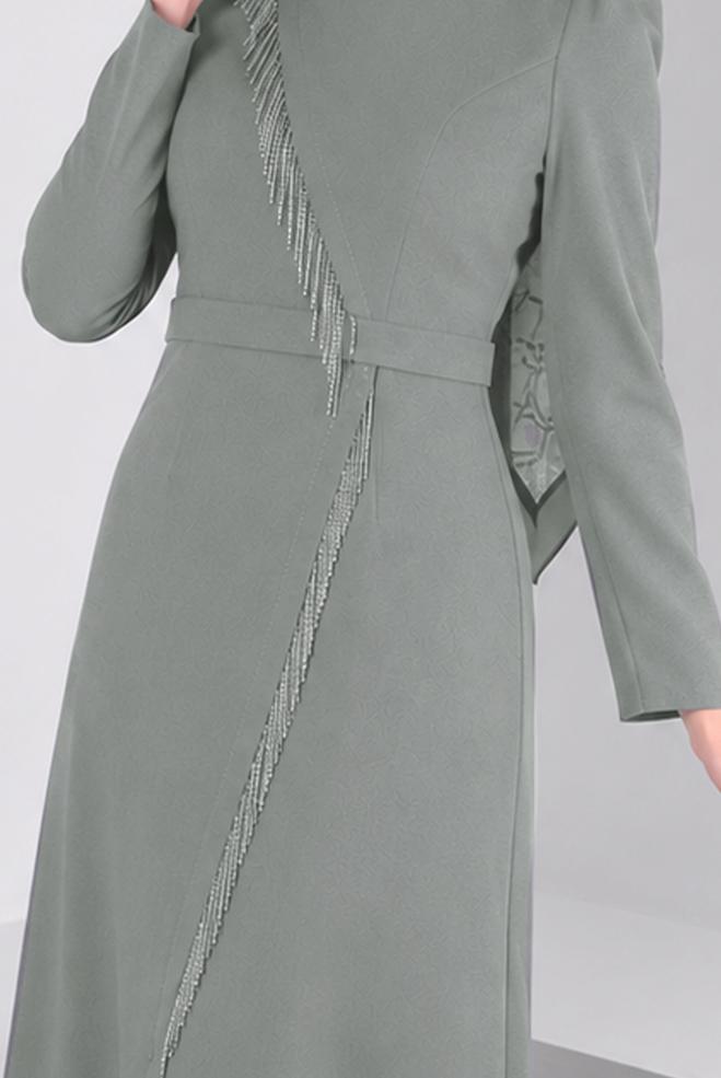 Vêtements hijab GRIS ROBE EN CRÊPE À VOLANTS 43588 - ALVİNA