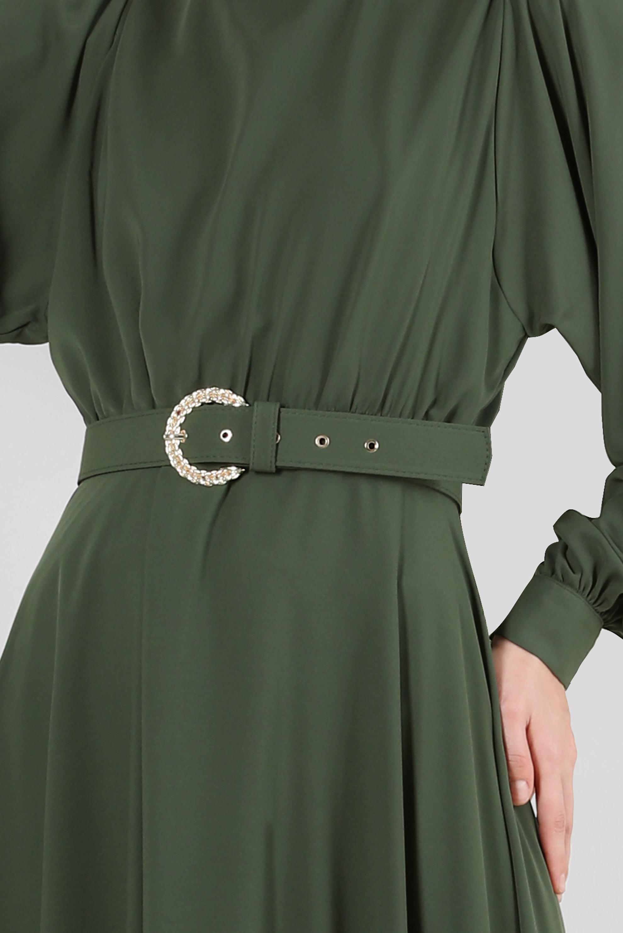 Tesettür giyim HAKİ GENİŞ KOL VOLANLI ELBİSE 43591